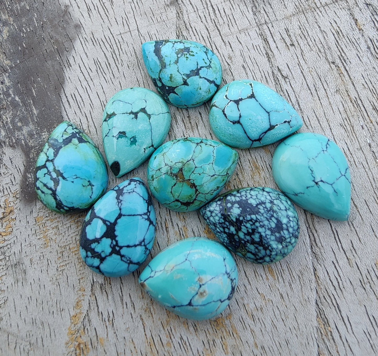 AAA+ QUALITY NATURAL TIBETAN TURQUOISE PEAR SHAPE CABOCHON FLAT BACK CALIBRATED TEAR DROP SHAPE GEMSTONES, ALL SIZES AVAILABLE