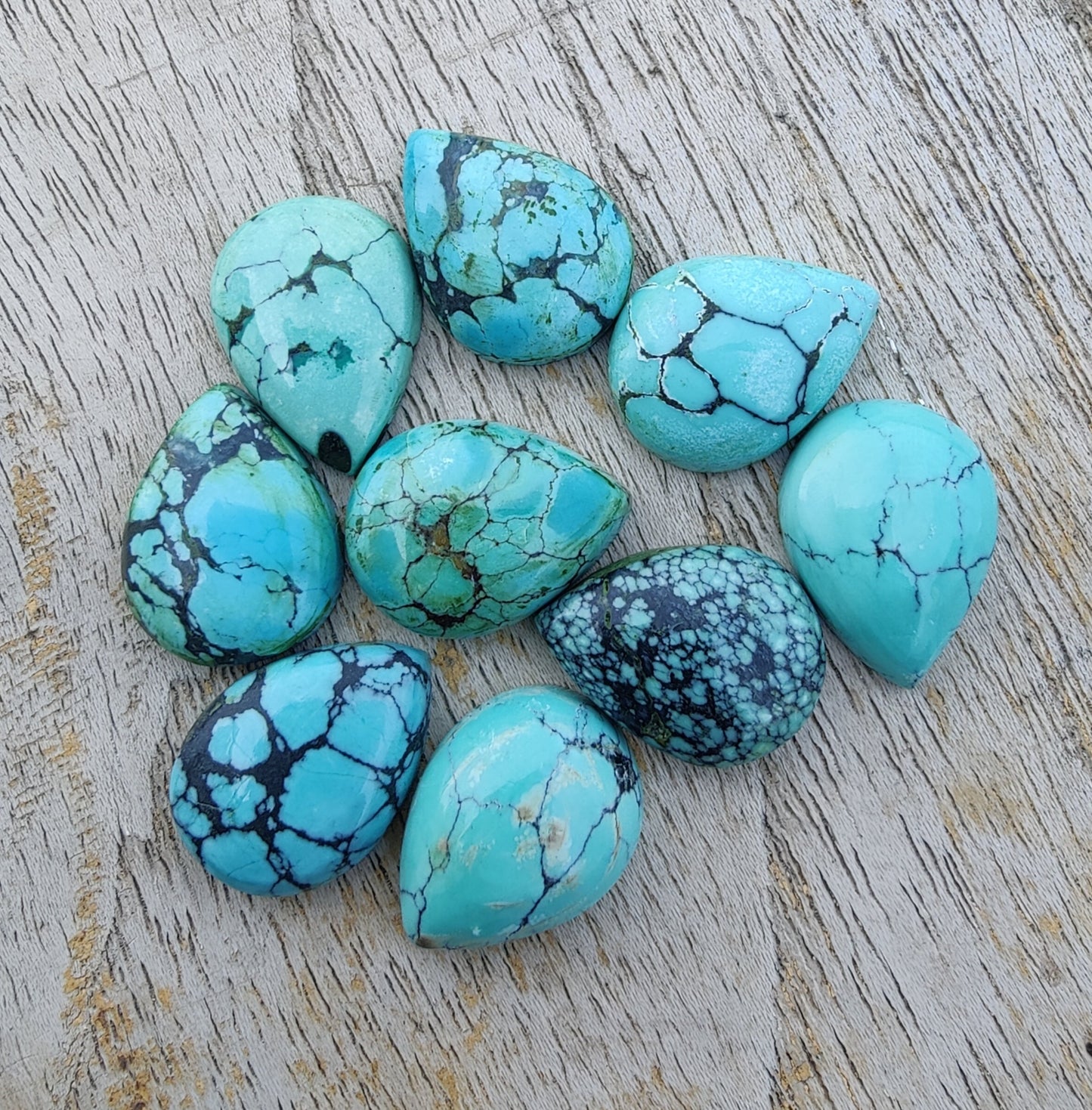 AAA+ QUALITY NATURAL TIBETAN TURQUOISE PEAR SHAPE CABOCHON FLAT BACK CALIBRATED TEAR DROP SHAPE GEMSTONES, ALL SIZES AVAILABLE