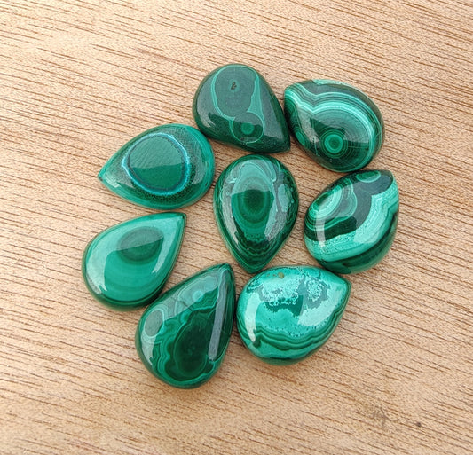 NATURAL MALACHITE CABOCHON PEAR SHAPE FLAT BACK CALIBRATED AAA+ QUALITY TEAR DROP SHAPE GEMSTONES, ALL SIZES AVAILABLE
