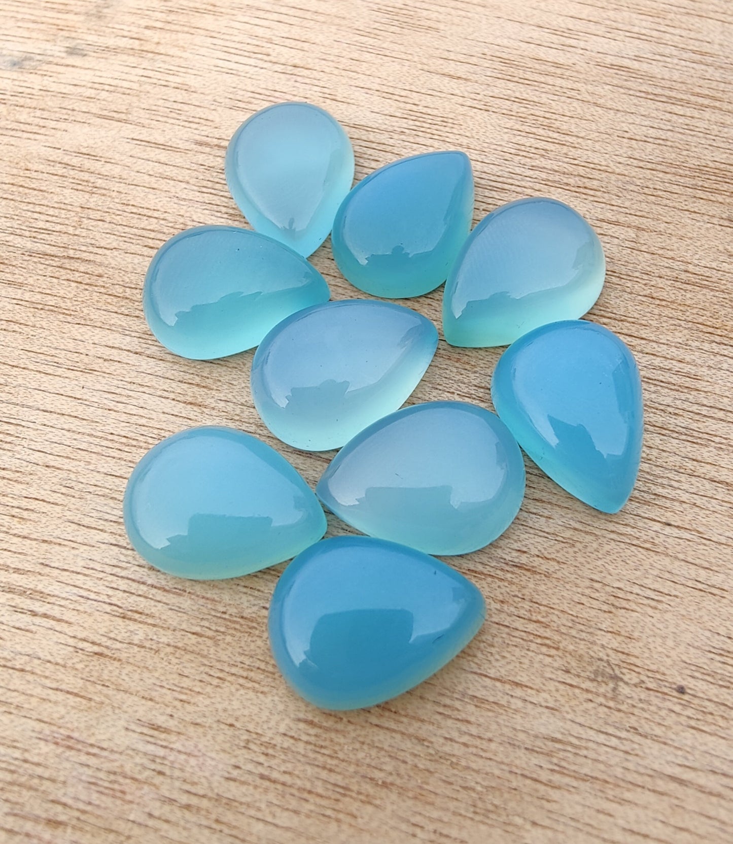 AAA+ QUALITY NATURAL BLUE CHALCEDONY PEAR SHAPE CABOCHON FLAT BACK CALIBRATED TEARDROP SHAPE GEMSTONES, ALL SIZES AVAILABLE