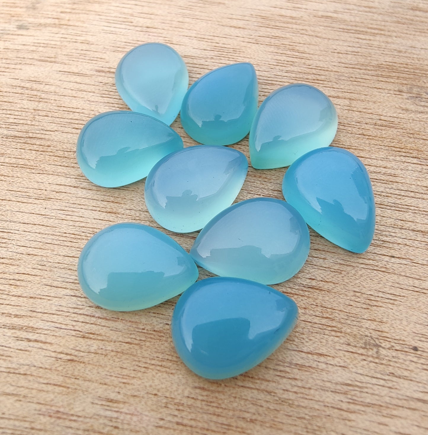 AAA+ QUALITY NATURAL BLUE CHALCEDONY PEAR SHAPE CABOCHON FLAT BACK CALIBRATED TEARDROP SHAPE GEMSTONES, ALL SIZES AVAILABLE