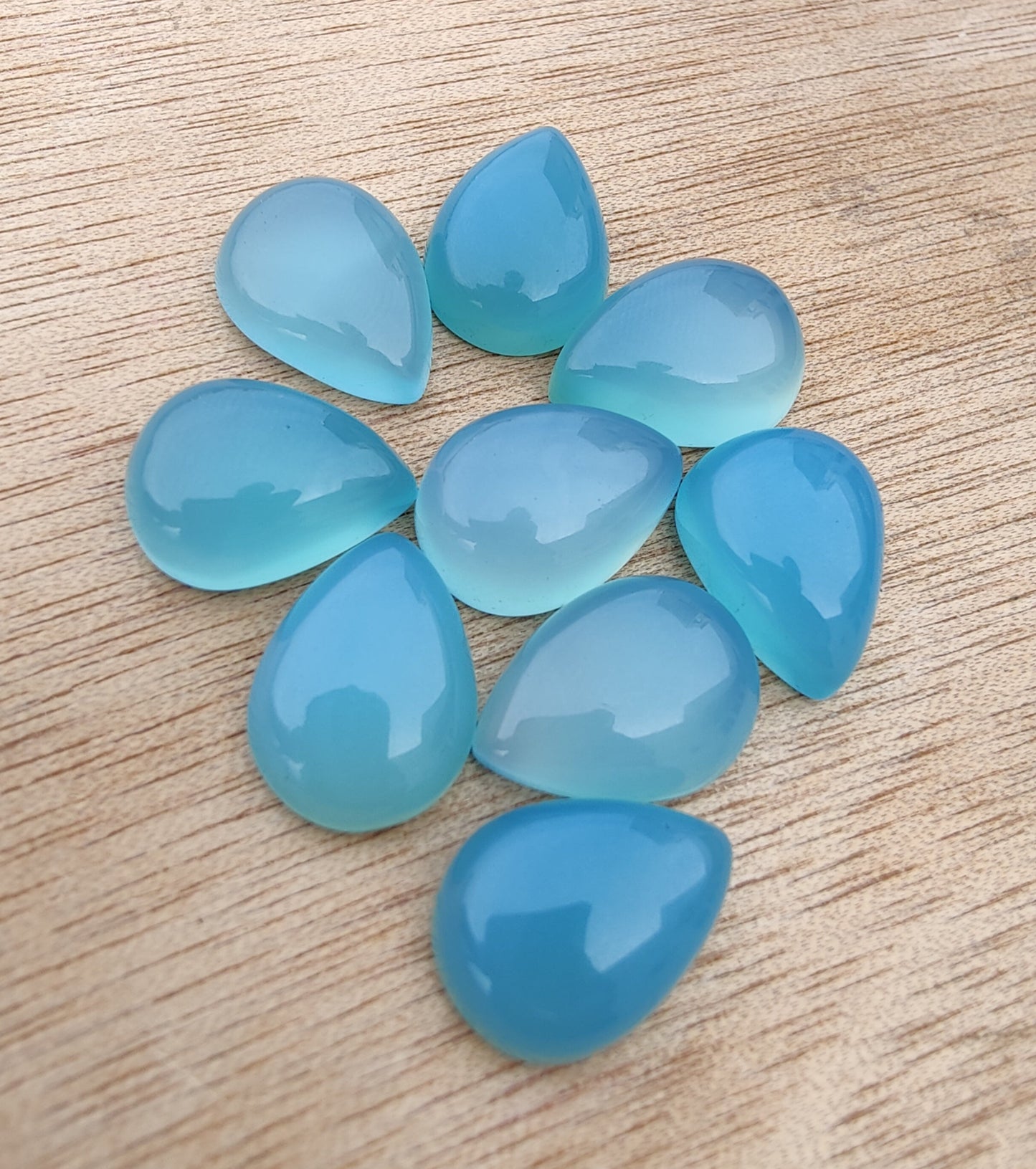 AAA+ QUALITY NATURAL BLUE CHALCEDONY PEAR SHAPE CABOCHON FLAT BACK CALIBRATED TEARDROP SHAPE GEMSTONES, ALL SIZES AVAILABLE