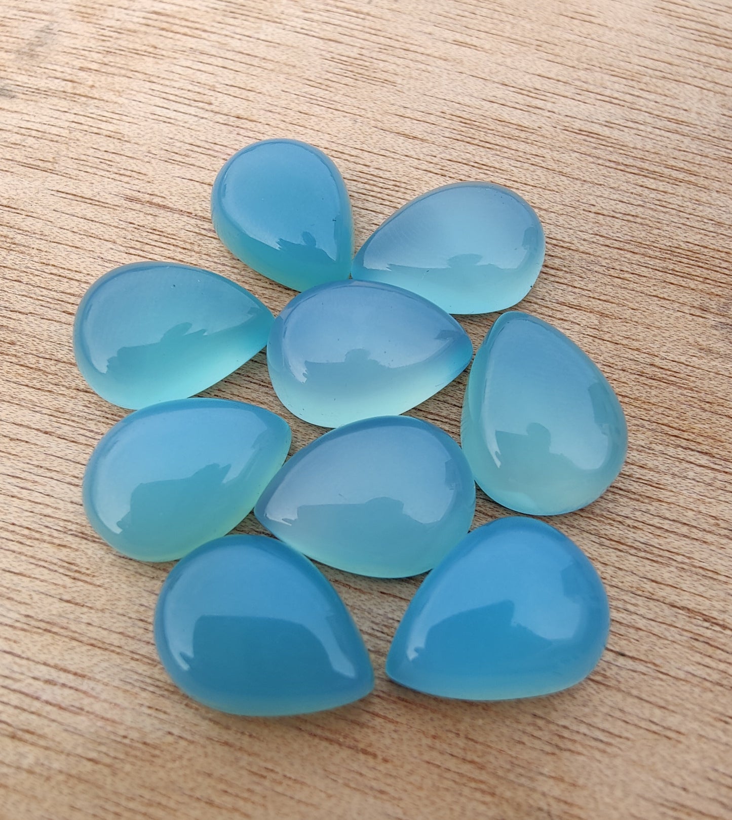 AAA+ QUALITY NATURAL BLUE CHALCEDONY PEAR SHAPE CABOCHON FLAT BACK CALIBRATED TEARDROP SHAPE GEMSTONES, ALL SIZES AVAILABLE