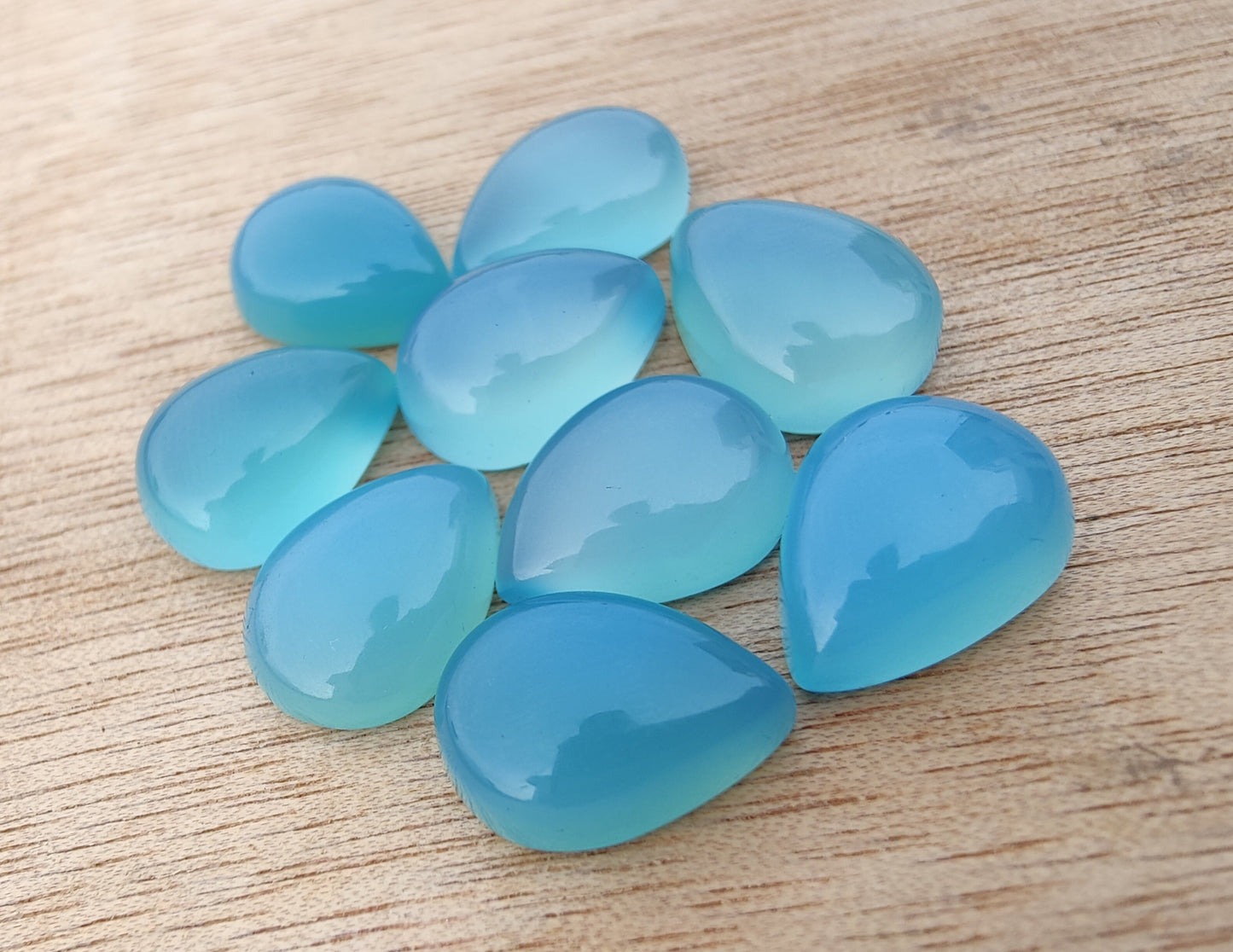 AAA+ QUALITY NATURAL BLUE CHALCEDONY PEAR SHAPE CABOCHON FLAT BACK CALIBRATED TEARDROP SHAPE GEMSTONES, ALL SIZES AVAILABLE