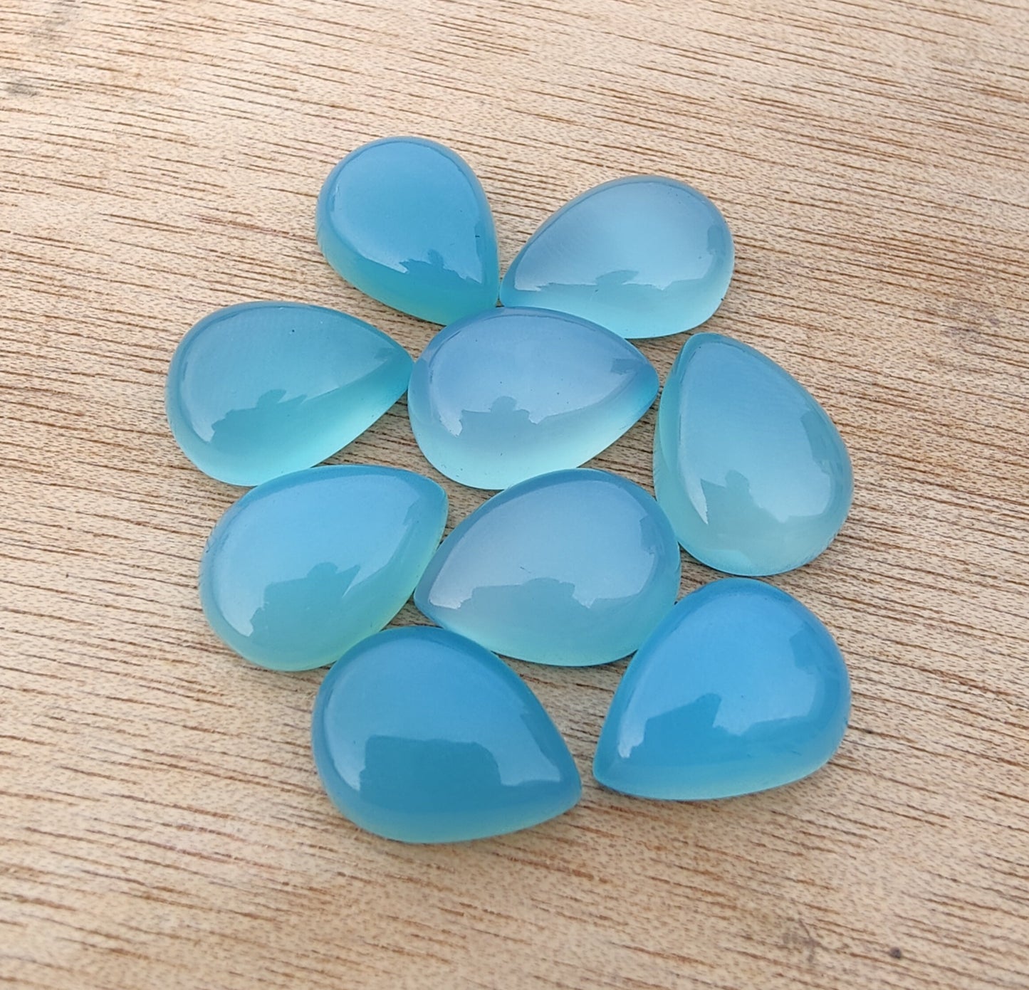 AAA+ QUALITY NATURAL BLUE CHALCEDONY PEAR SHAPE CABOCHON FLAT BACK CALIBRATED TEARDROP SHAPE GEMSTONES, ALL SIZES AVAILABLE