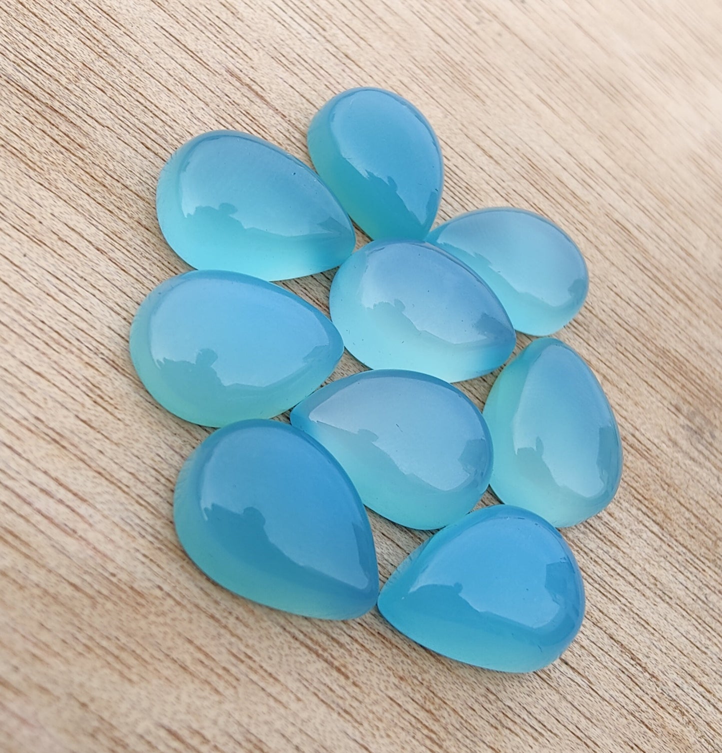 AAA+ QUALITY NATURAL BLUE CHALCEDONY PEAR SHAPE CABOCHON FLAT BACK CALIBRATED TEARDROP SHAPE GEMSTONES, ALL SIZES AVAILABLE