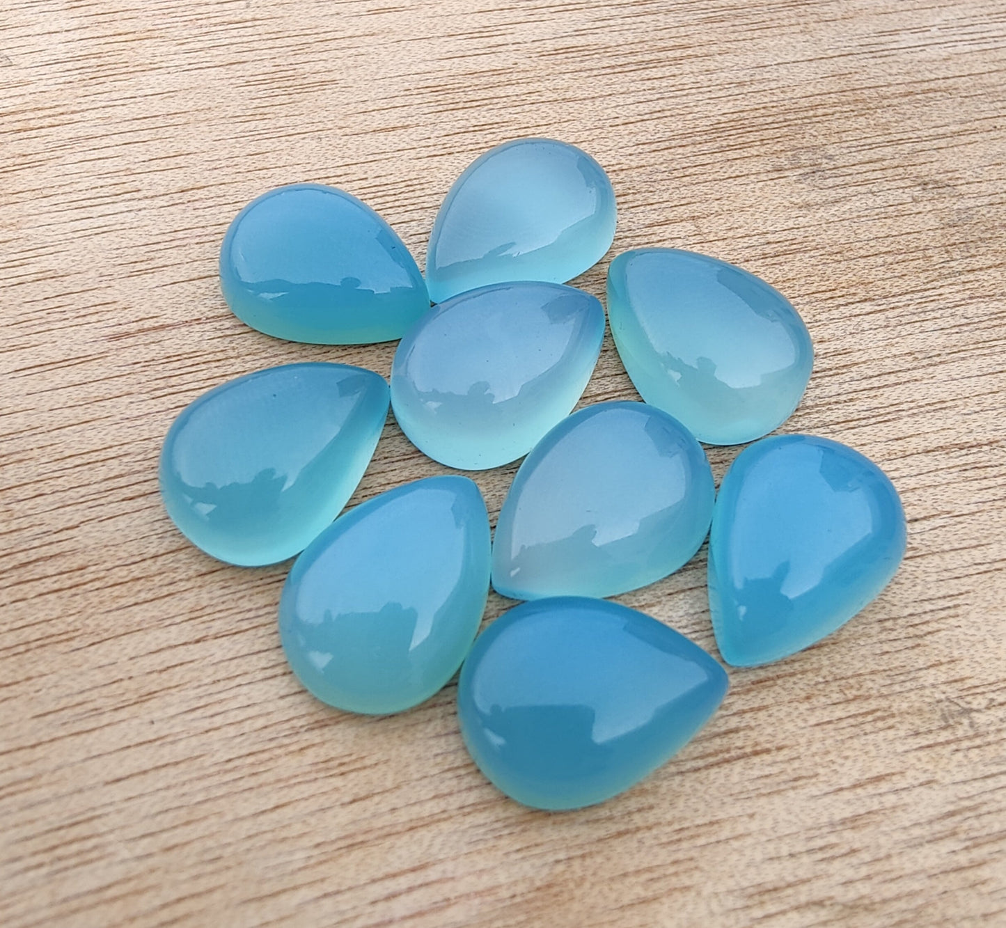 AAA+ QUALITY NATURAL BLUE CHALCEDONY PEAR SHAPE CABOCHON FLAT BACK CALIBRATED TEARDROP SHAPE GEMSTONES, ALL SIZES AVAILABLE