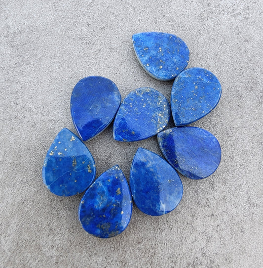 AAA+ QUALITY NATURAL LAPIS LAZULI TEARDROP COIN SHAPE BOTH SIDE FLAT BACK CALIBRATED PEAR SHAPE GEMSTONES, ALL SIZES AVAILABLE