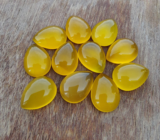 AAA+ QUALITY NATURAL MANGO CHALCEDONY PEAR SHAPE CABOCHON SHAPE FLAT BACK CALIBRATED TEARDROP SAPE GEMSTONES, ALL SIZES AVAILABLE