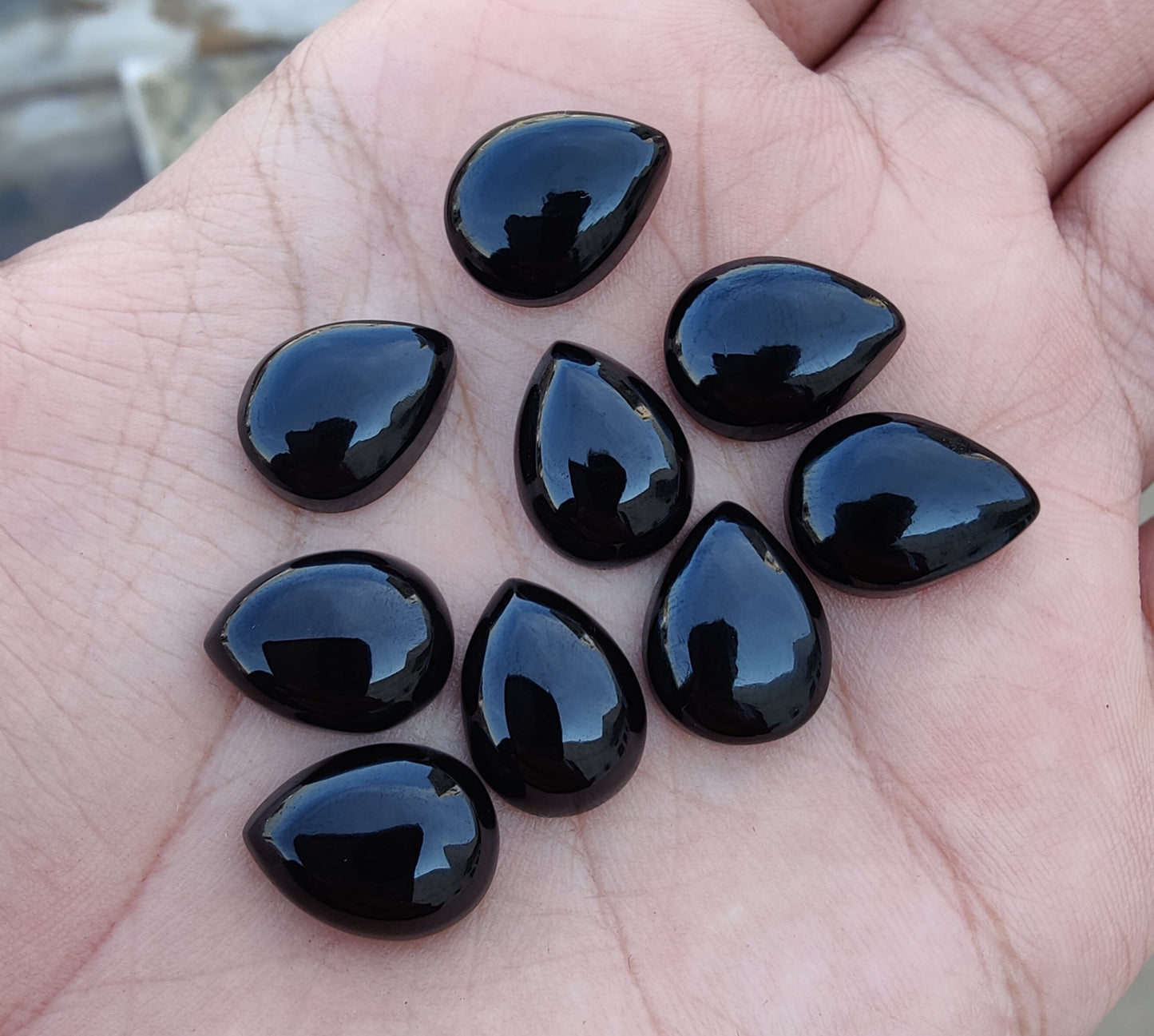AAA+ QUALITY NATURAL BLACK ONYX CABOCHON FLAT BACK TEARDROP SHAPE CALIBRATED PEAR SHAPE GEMSTONES, ALL SIZES AVAILABLE