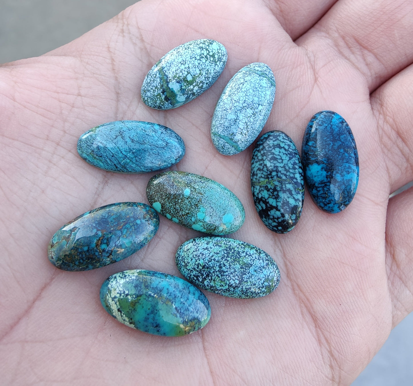 AAA+ QUALITY NATURAL TIBETAN TURQUOISE BIG OVAL SHAPE CABOCHON FLAT BACK CALIBRATED GEMSTONES, ALL SIZES AVAILABLE