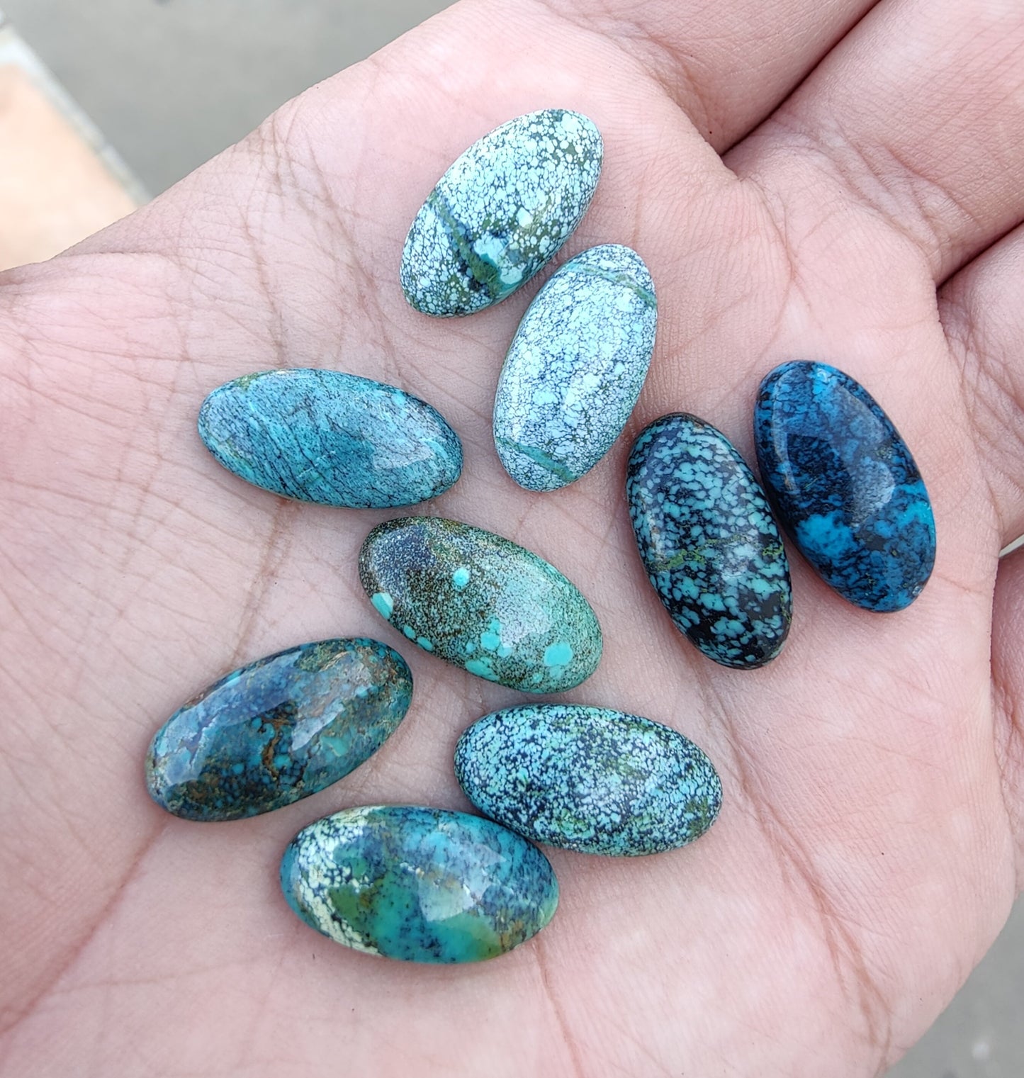 AAA+ QUALITY NATURAL TIBETAN TURQUOISE BIG OVAL SHAPE CABOCHON FLAT BACK CALIBRATED GEMSTONES, ALL SIZES AVAILABLE