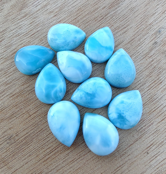 AAA+ QUALITY NATURAL LARIMAR PEAR SHAPE CABOCHON FLAT BACK CALIBRATED TEARDROP SHAPE GEMSTONES