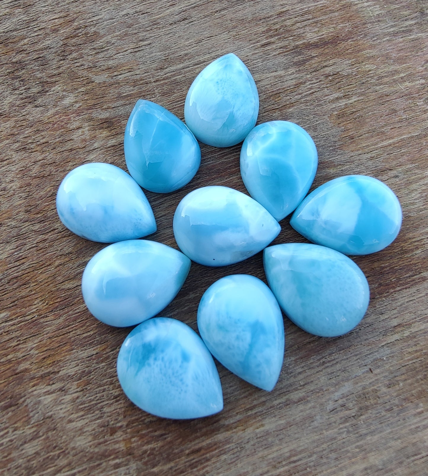 AAA+ QUALITY NATURAL LARIMAR PEAR SHAPE CABOCHON FLAT BACK CALIBRATED TEARDROP SHAPE GEMSTONES