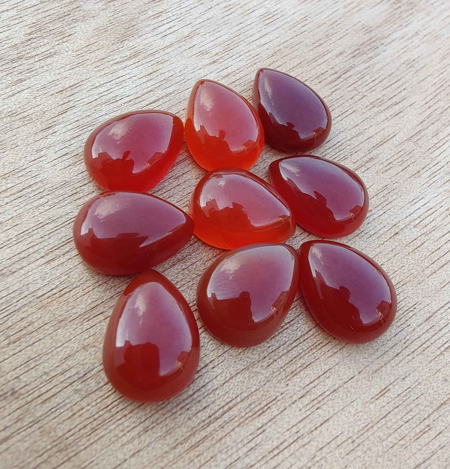 NATURAL RED ONYX TEARDROP SHAPE CABOCHON FLAT BACK CALIBRATED PEAR SHAPE GEMSTONES, ALL SIZES AVAILABLE