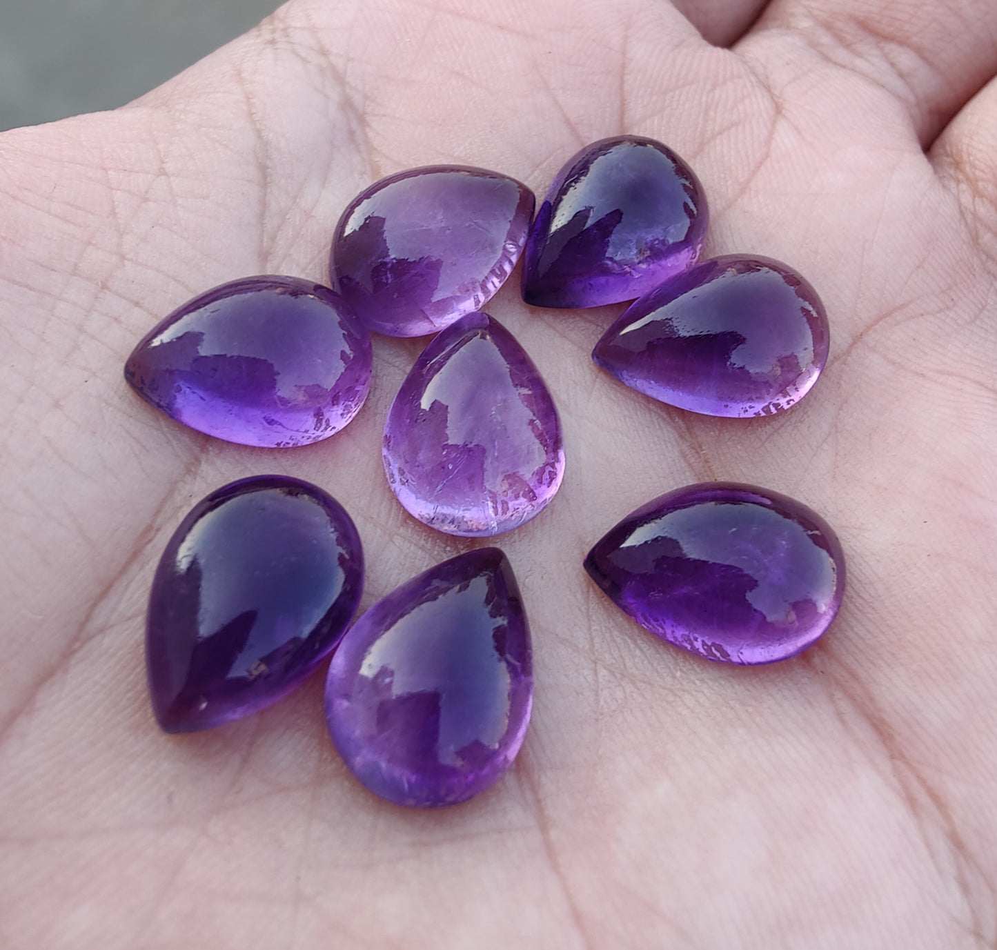 AAA+ QUALITY NATURAL AMETHYST PEAR SHAPE CABOCHON FLAT BACK CALIBRATED TEARDROP SHAPE GEMSTONES, ALL SIZES AVAILABLE