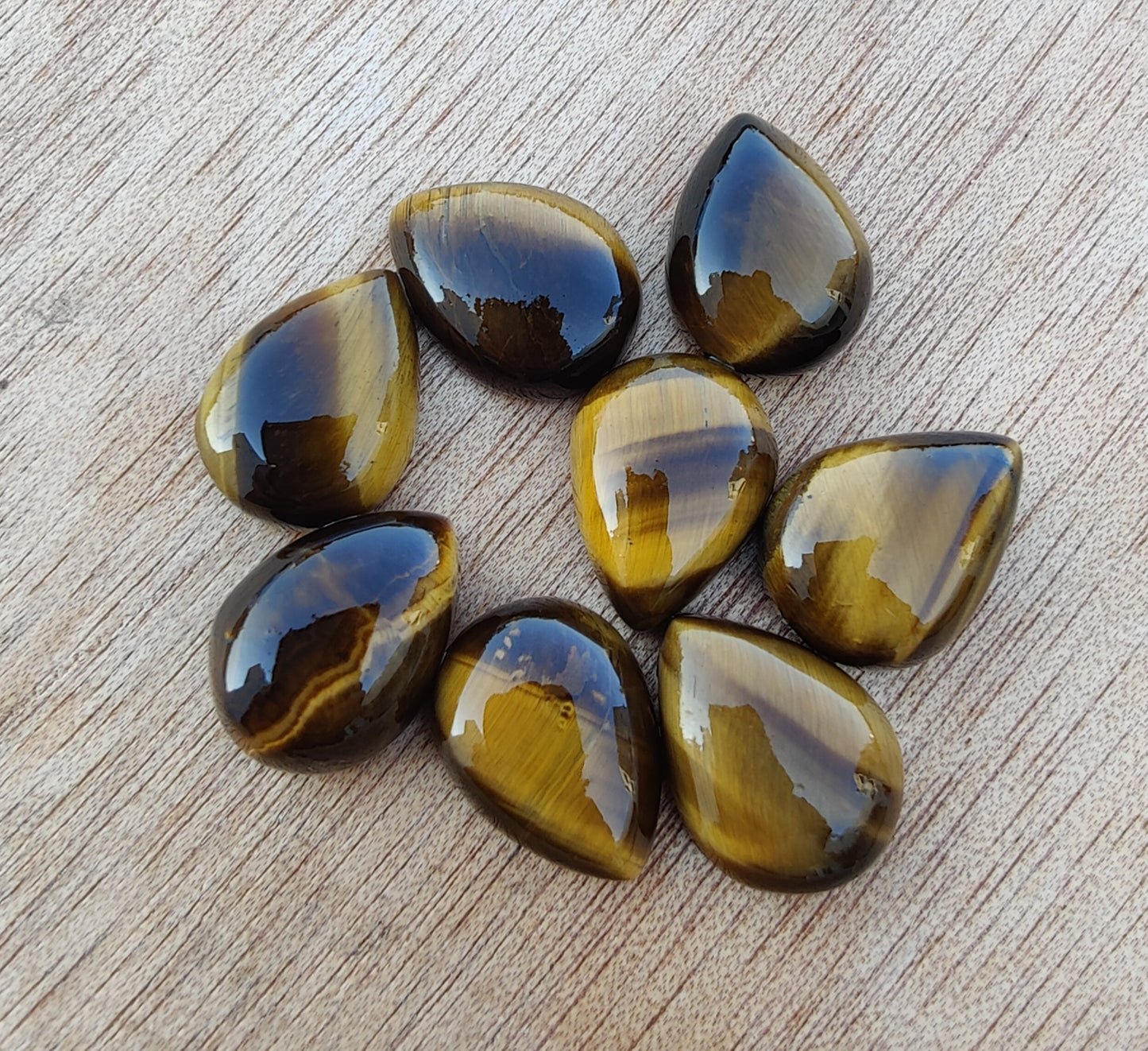 NATURAL TIGER EYE CABOCHON PEAR SHAPE FLAT BACK CALIBRATED TEARDROP SHAPE GEMSTONES, ALL SIZES AVAILABLE