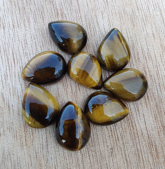 NATURAL TIGER EYE CABOCHON PEAR SHAPE FLAT BACK CALIBRATED TEARDROP SHAPE GEMSTONES, ALL SIZES AVAILABLE