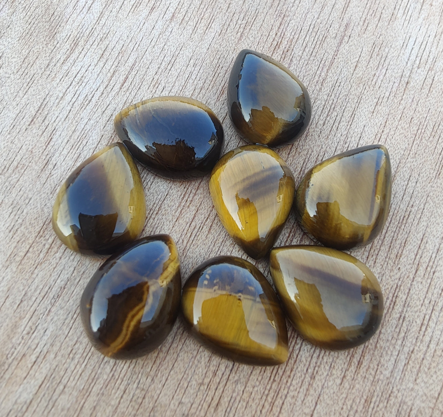NATURAL TIGER EYE CABOCHON PEAR SHAPE FLAT BACK CALIBRATED TEARDROP SHAPE GEMSTONES, ALL SIZES AVAILABLE