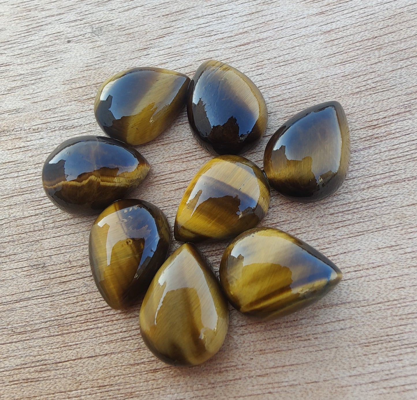 NATURAL TIGER EYE CABOCHON PEAR SHAPE FLAT BACK CALIBRATED TEARDROP SHAPE GEMSTONES, ALL SIZES AVAILABLE