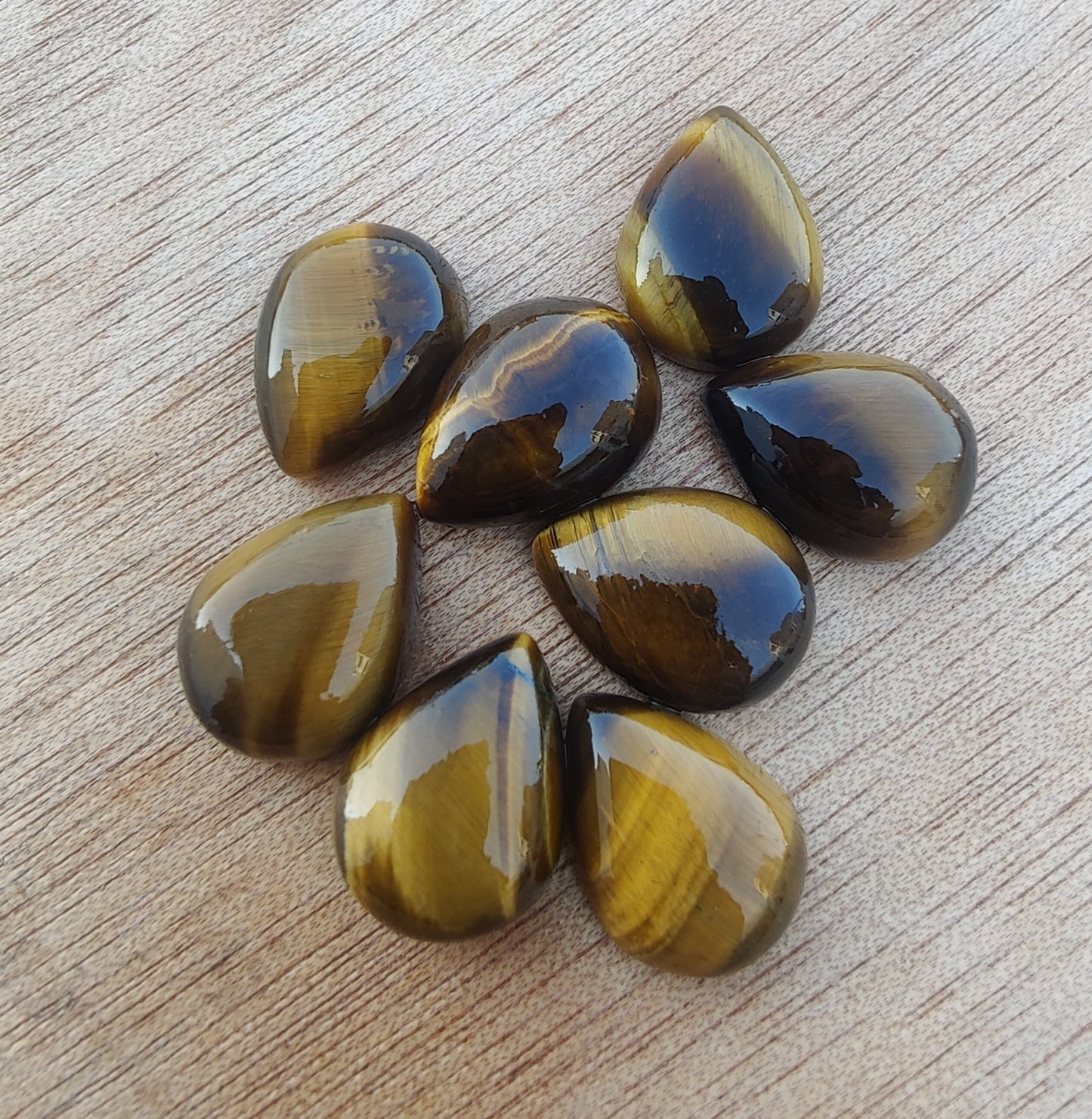 NATURAL TIGER EYE CABOCHON PEAR SHAPE FLAT BACK CALIBRATED TEARDROP SHAPE GEMSTONES, ALL SIZES AVAILABLE