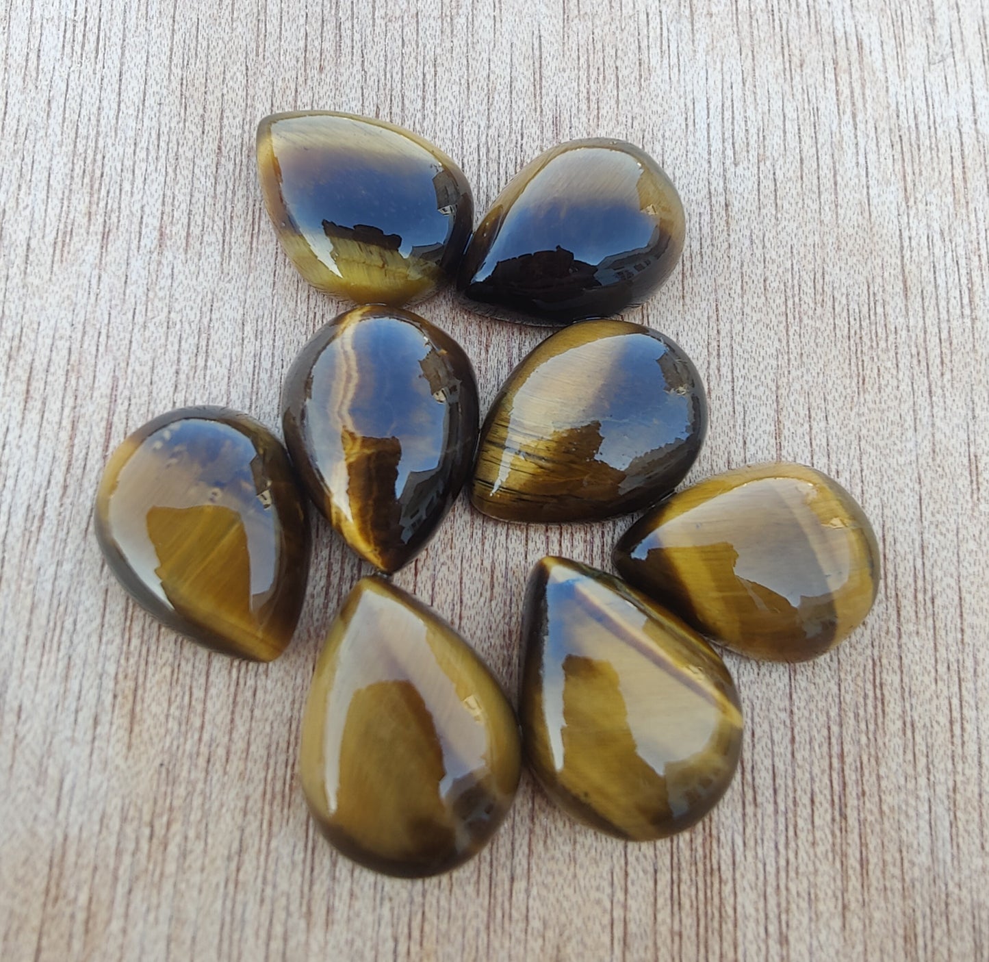 NATURAL TIGER EYE CABOCHON PEAR SHAPE FLAT BACK CALIBRATED TEARDROP SHAPE GEMSTONES, ALL SIZES AVAILABLE