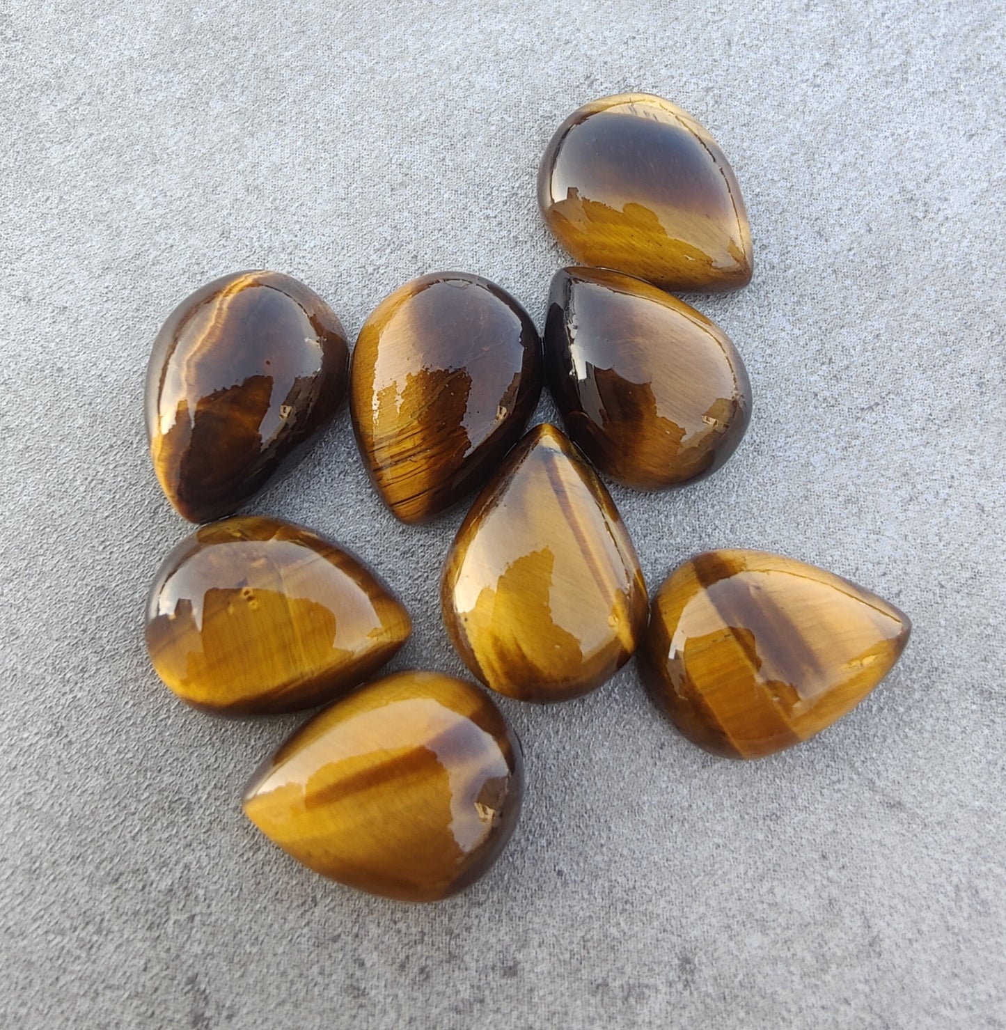 NATURAL TIGER EYE CABOCHON PEAR SHAPE FLAT BACK CALIBRATED TEARDROP SHAPE GEMSTONES, ALL SIZES AVAILABLE