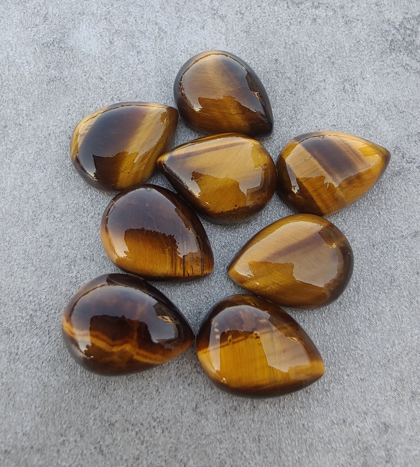 NATURAL TIGER EYE CABOCHON PEAR SHAPE FLAT BACK CALIBRATED TEARDROP SHAPE GEMSTONES, ALL SIZES AVAILABLE
