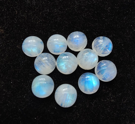 AAA+ QUALITY NATURAL RAINBOW MOONSTONE ROUND SHAPE CABOCHON FLAT BACK CALIBRATED GEMSTONES, ALL SIZES AVAILABLE