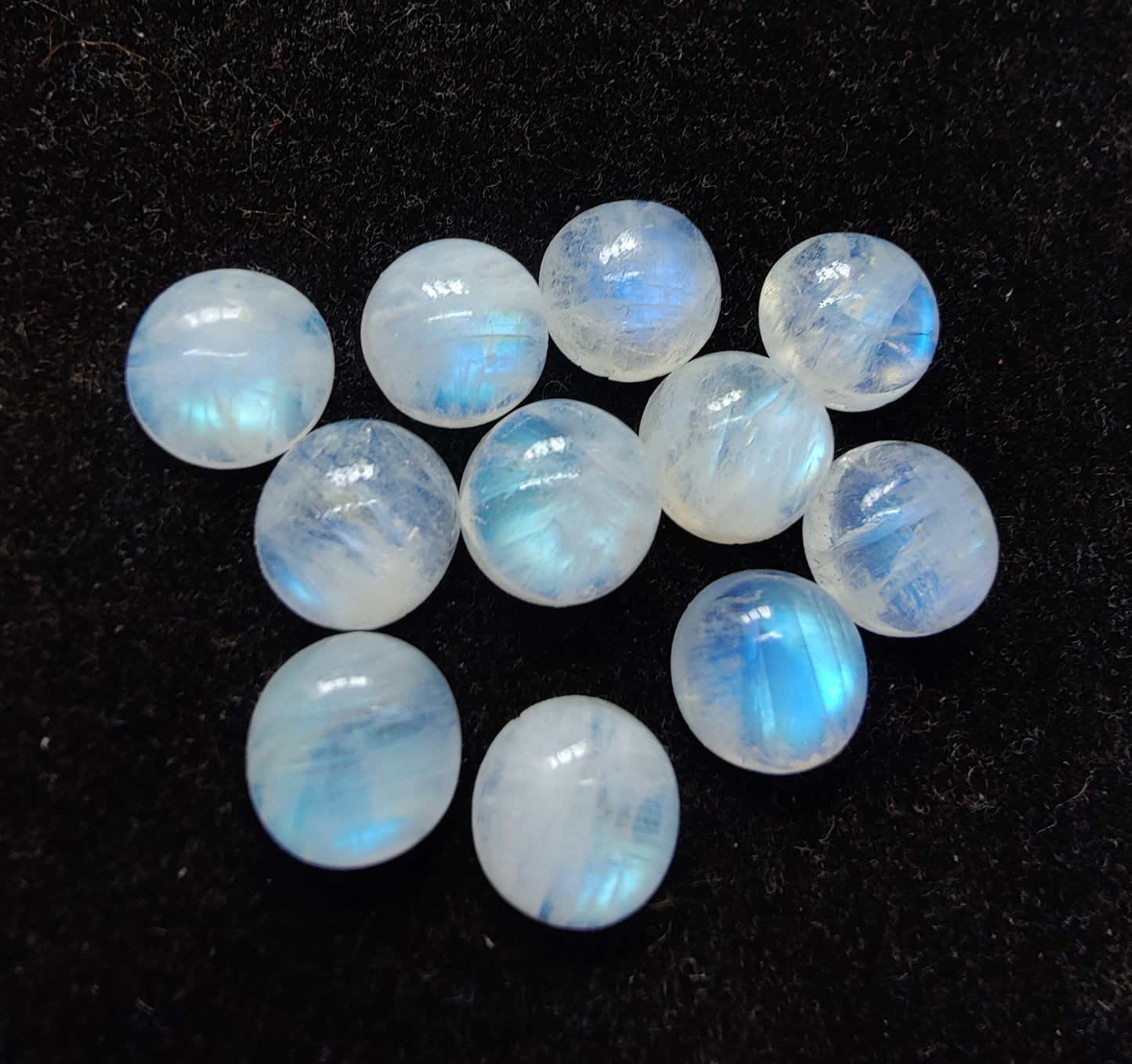 AAA+ QUALITY NATURAL RAINBOW MOONSTONE ROUND SHAPE CABOCHON FLAT BACK CALIBRATED GEMSTONES, ALL SIZES AVAILABLE