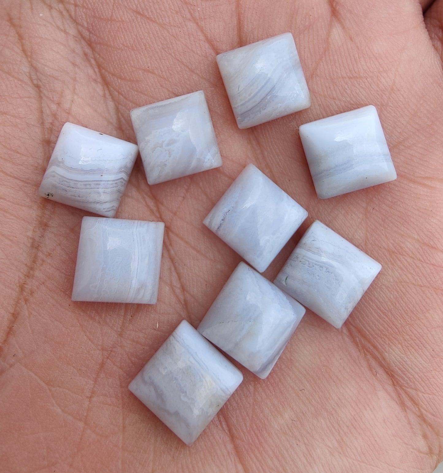 AAA+ QUALITY NATURAL BLUE LACE AGATE SQUARE SHAPE CABOCHON FLAT BACK CALIBRATED GEMSTONES, ALL SIZES AVAILABLE