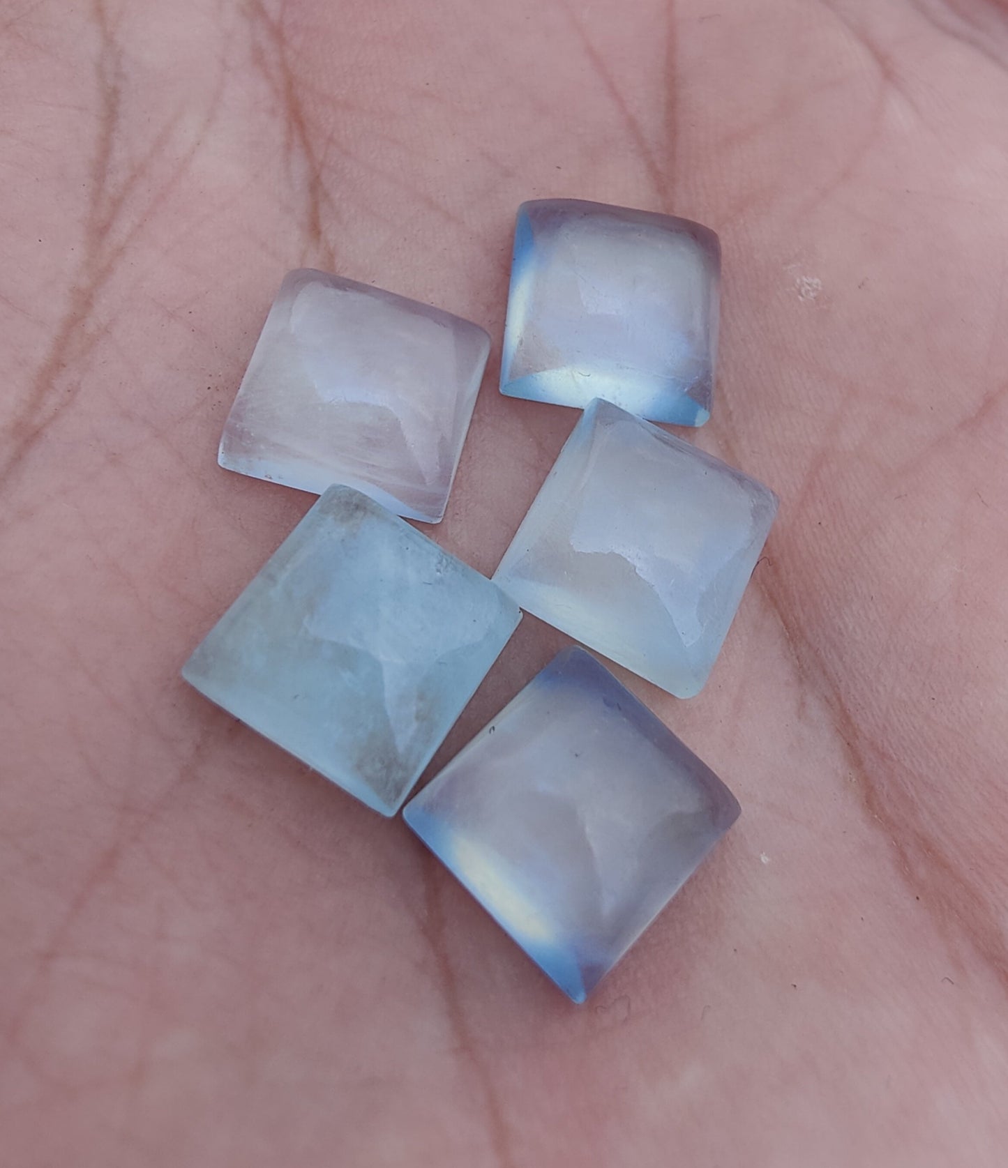 AAA+ QUALITY NATURAL AQUA MILKY SQUARE SHAPE CABOCHON FLAT BACK CALIBRATED GEMSTONES, ALL SIZES AVAILABLE