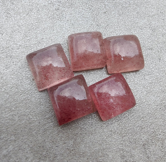 AAA+ QUALITY NATURAL STRAWBERRY QUARTZ SQUARE SHAPE CABOCHON FLAT BACK CALIBRATED GEMSTONES, ALL SIZES AVAILABLE