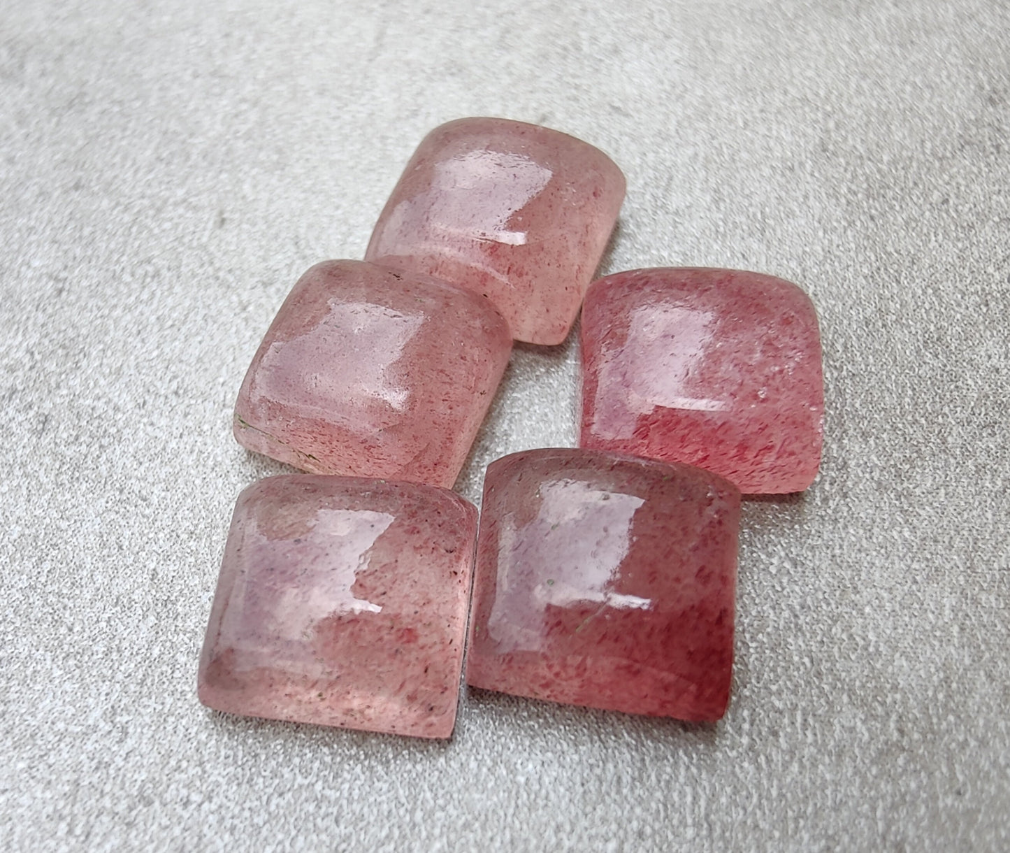 AAA+ QUALITY NATURAL STRAWBERRY QUARTZ SQUARE SHAPE CABOCHON FLAT BACK CALIBRATED GEMSTONES, ALL SIZES AVAILABLE