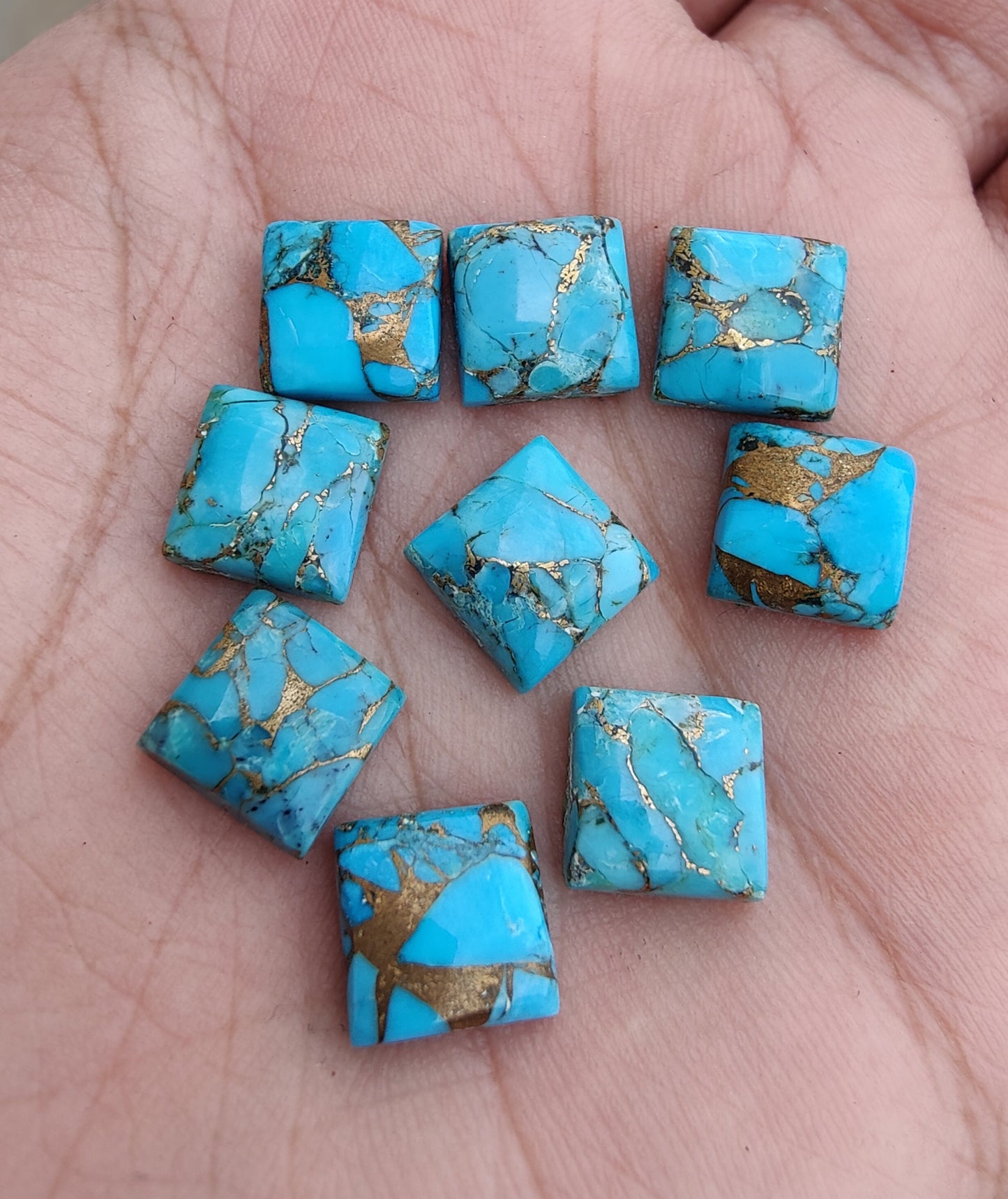 AAA+ QUALITY NATURAL BLUE COPPER TURQUOISE CABOCHON SQUARE SHAPE CALIBRATED GEMSTONES, ALL SIZES AVAILABLE