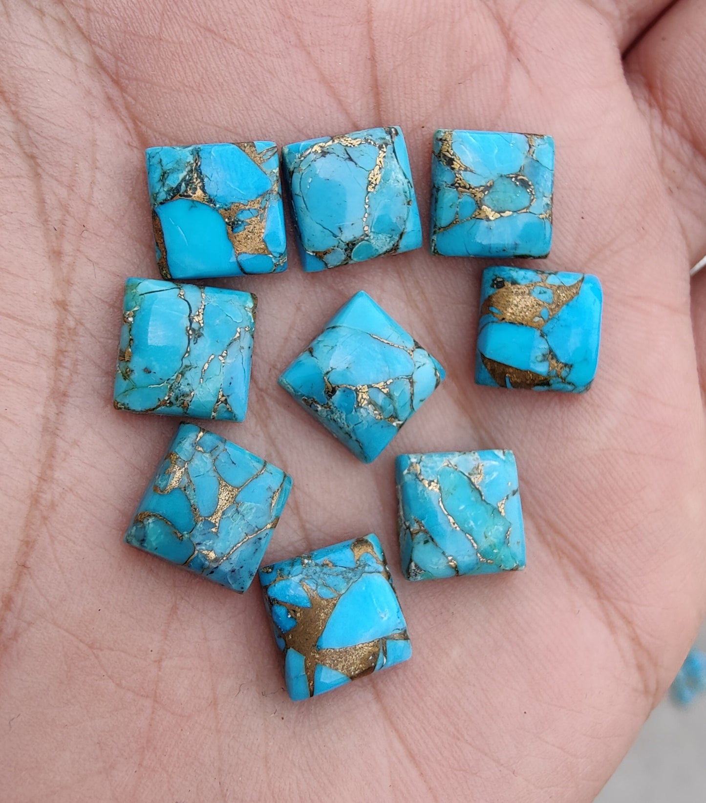 AAA+ QUALITY NATURAL BLUE COPPER TURQUOISE CABOCHON SQUARE SHAPE CALIBRATED GEMSTONES, ALL SIZES AVAILABLE