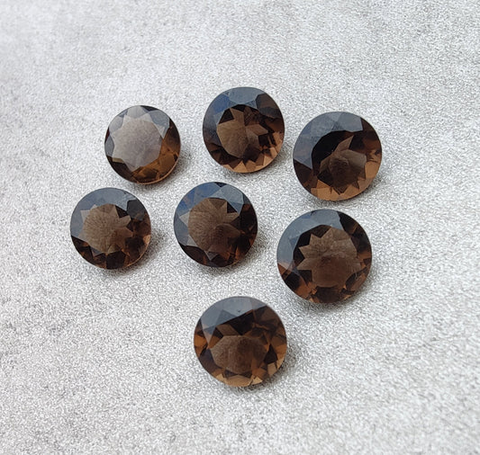 NATURAL SMOKY QUARTZ ROUND SHAPE FACETED CUT TOP GRADE CALIBRATED GEMSTONES, ALL SIZES AVAILABLE