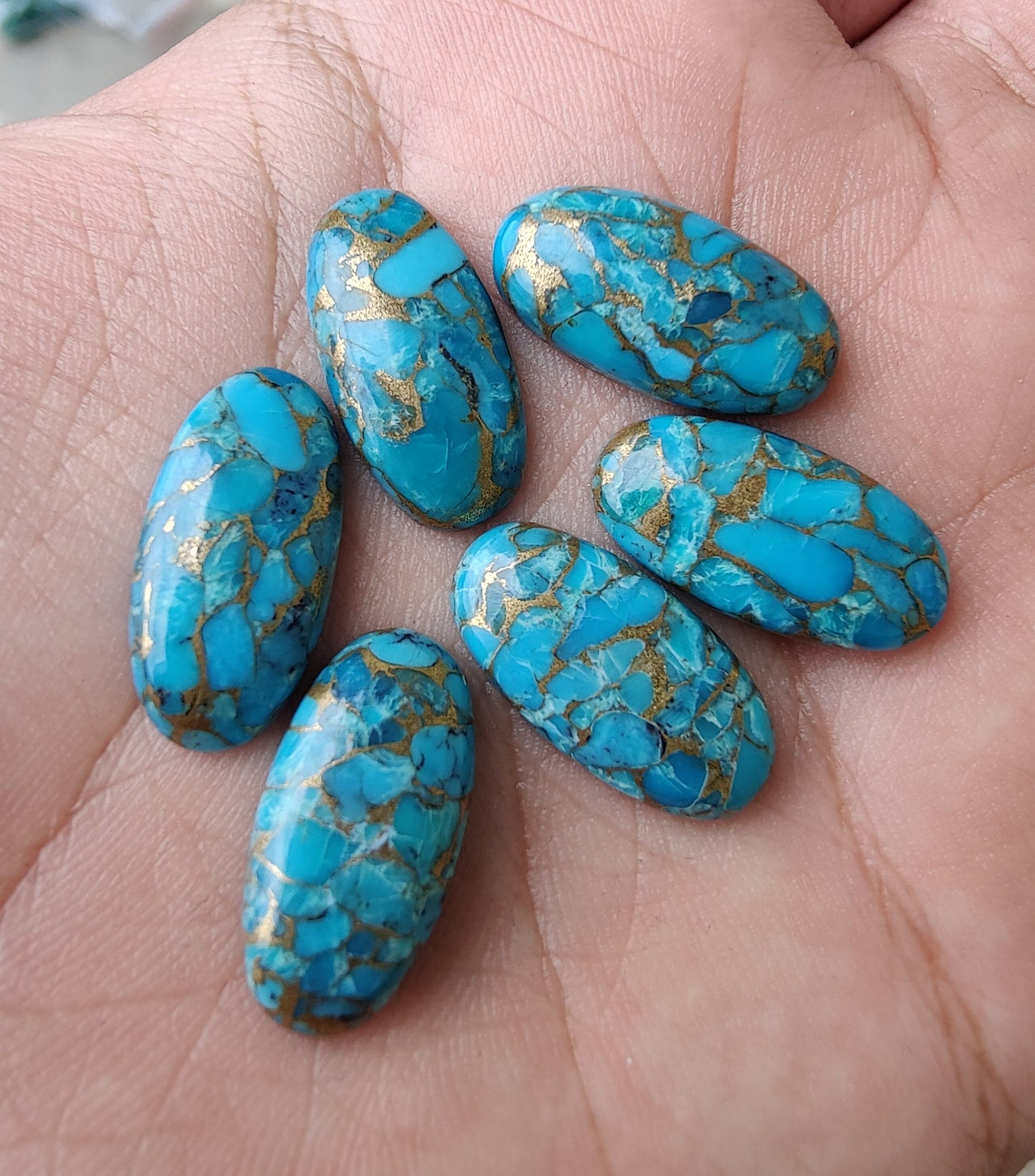 AAA+ QUALITY NATURAL BLUE COPPER TURQUOISE BIG OVAL SHAPE CABOCHON FLAT BACK CALIBRATED GEMSTONES, ALL SIZES AVAILABLE