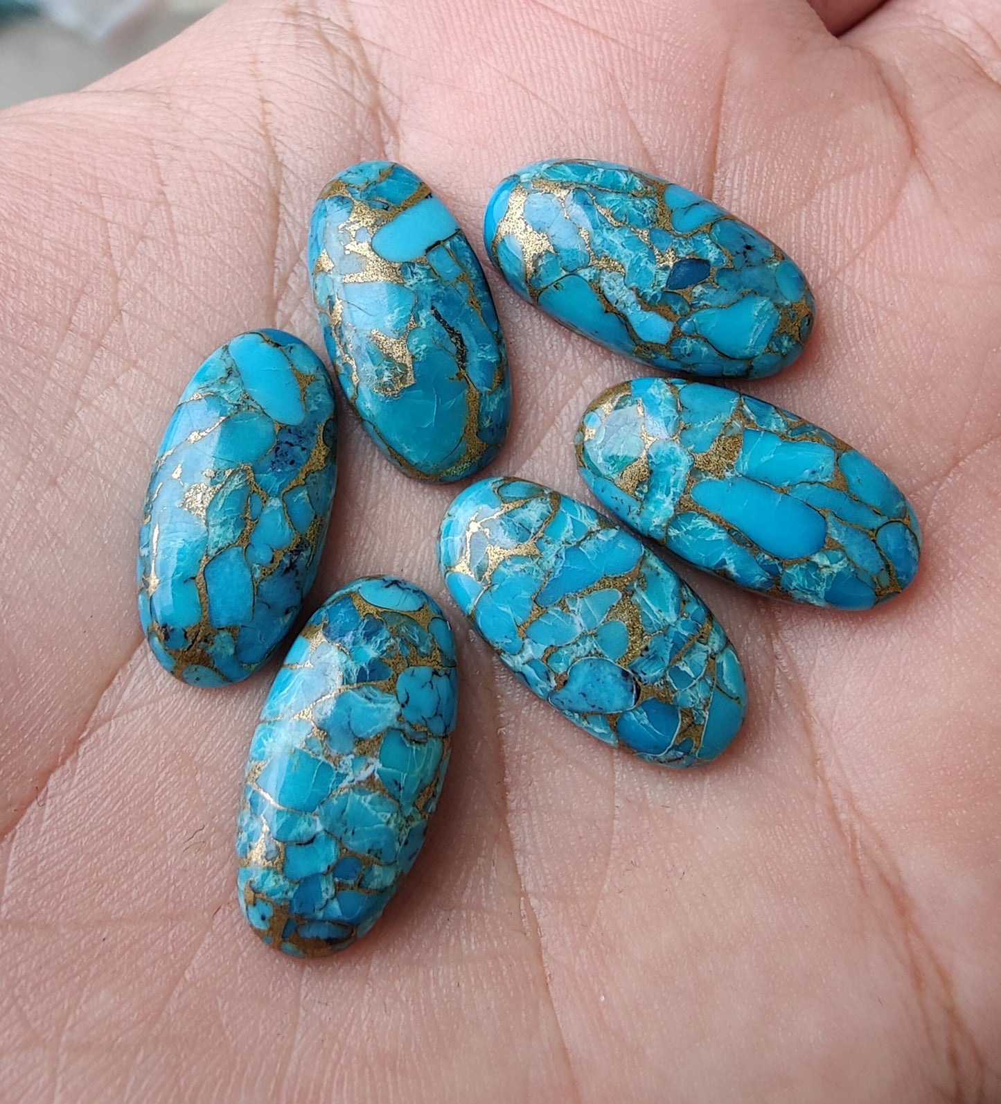 AAA+ QUALITY NATURAL BLUE COPPER TURQUOISE BIG OVAL SHAPE CABOCHON FLAT BACK CALIBRATED GEMSTONES, ALL SIZES AVAILABLE