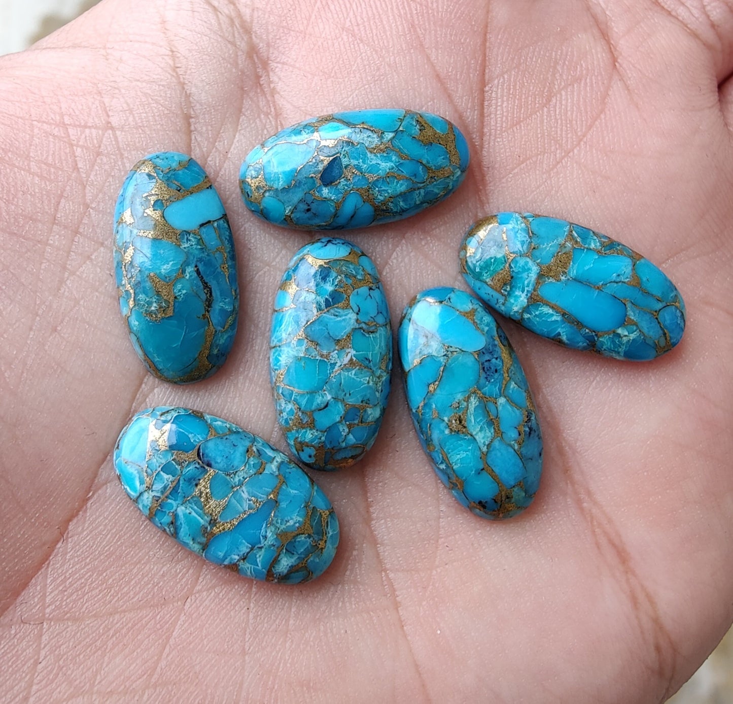 AAA+ QUALITY NATURAL BLUE COPPER TURQUOISE BIG OVAL SHAPE CABOCHON FLAT BACK CALIBRATED GEMSTONES, ALL SIZES AVAILABLE