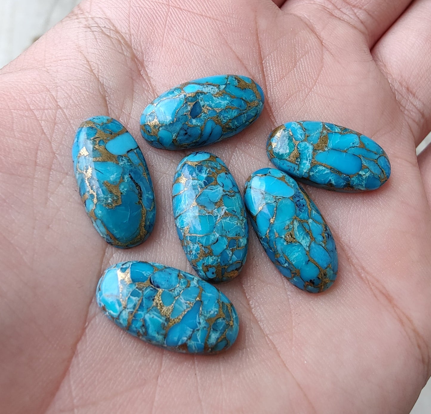 AAA+ QUALITY NATURAL BLUE COPPER TURQUOISE BIG OVAL SHAPE CABOCHON FLAT BACK CALIBRATED GEMSTONES, ALL SIZES AVAILABLE