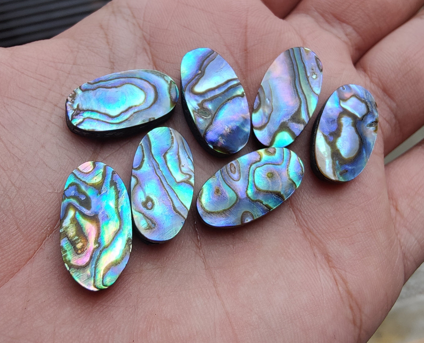 NATURAL ABALONE SHELL CABOCHON FLAT BACK BIG OVAL SHAPE CALIBRATED GEMSTONES, ALL SIZES AVAILABLE