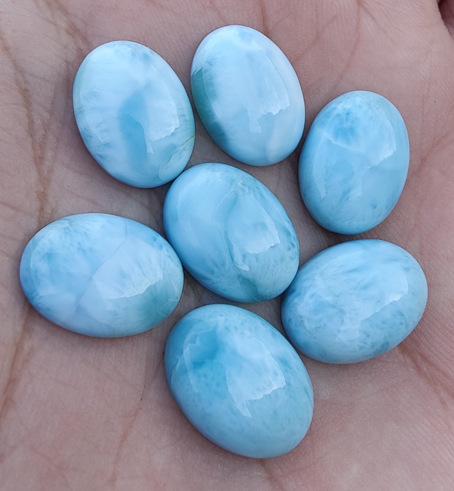 AAA+ QUALITY NATURAL LARIMAR OVAL SHAPE CABOCHON FLAT BACK CALIBRATED WHOLESALE GEMSTONES, ALL SIZES AVAILABLE