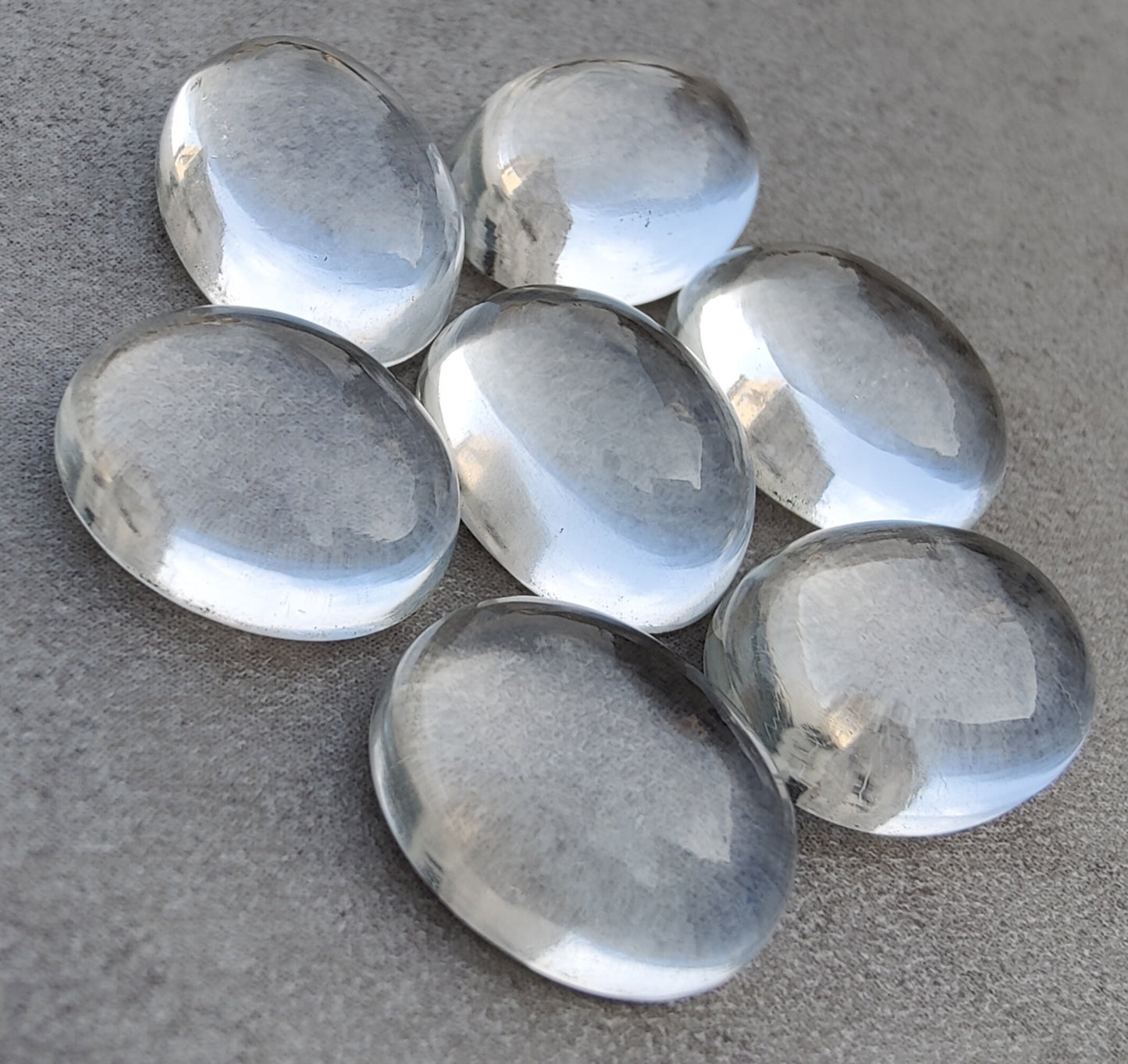 TOP QUALITY NATURAL CRYSTAL QUARTZ OVAL SHAPE CABOCHON FLAT BACK CALIBRATED GEMSTONES, ALL SIZES AVAILABLE