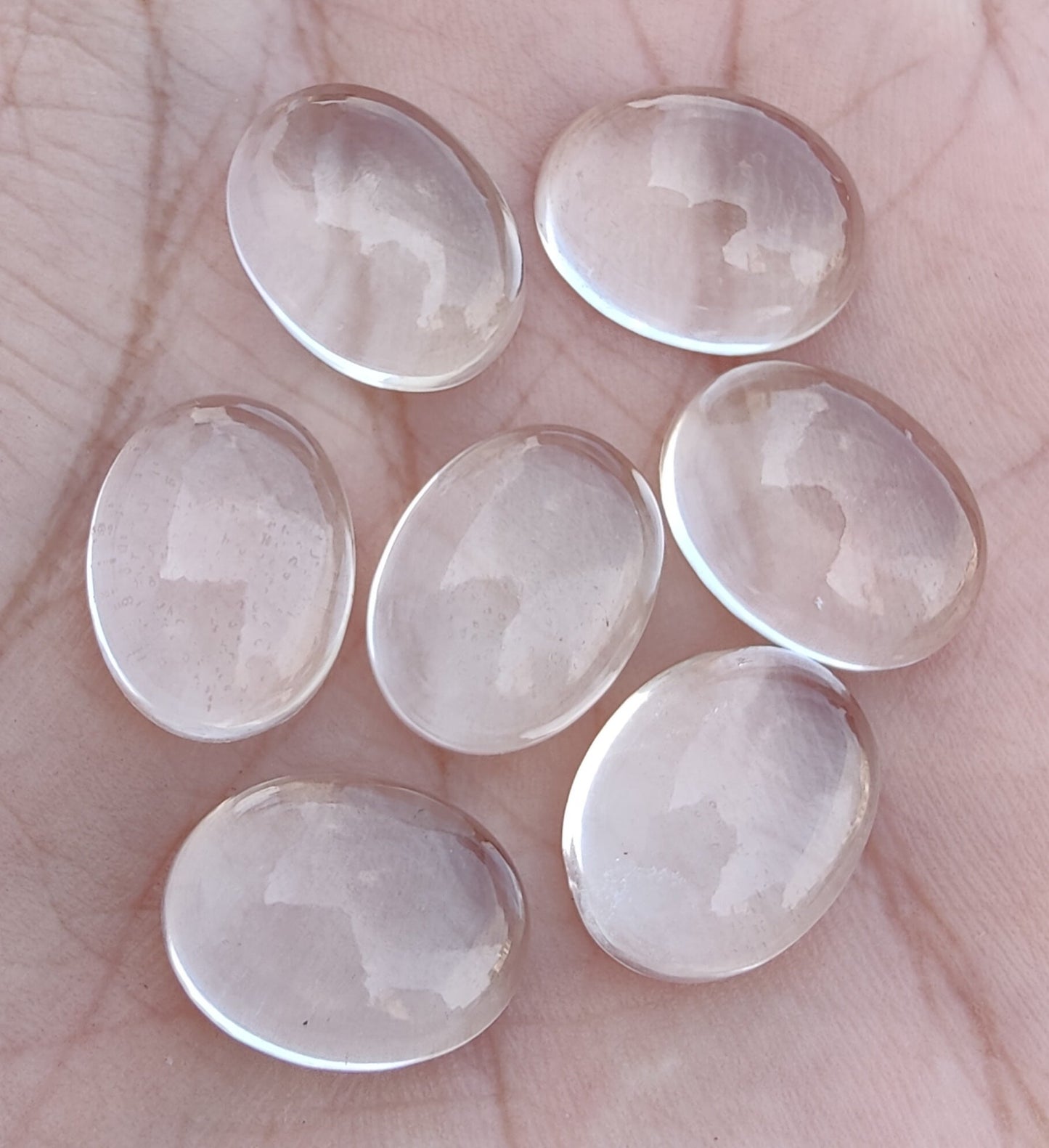 TOP QUALITY NATURAL CRYSTAL QUARTZ OVAL SHAPE CABOCHON FLAT BACK CALIBRATED GEMSTONES, ALL SIZES AVAILABLE
