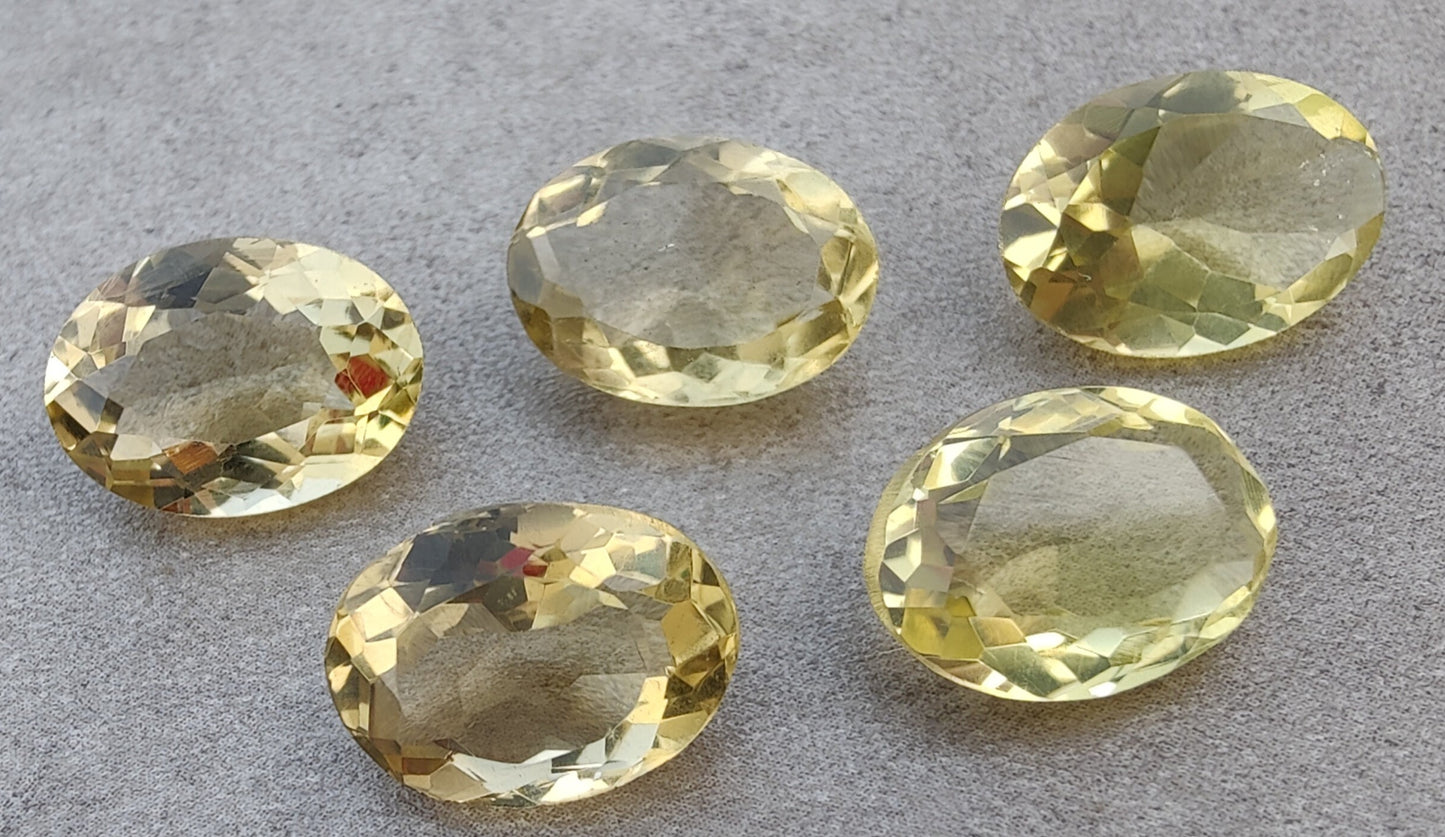 AAA+ QUALITY NATURAL LEMON QUARTZ OVAL SHAPE FACETED CUT FLAT BACK CALIBRATED WHOLESALE GEMSTONES, ALL SIZES AVAILABLE