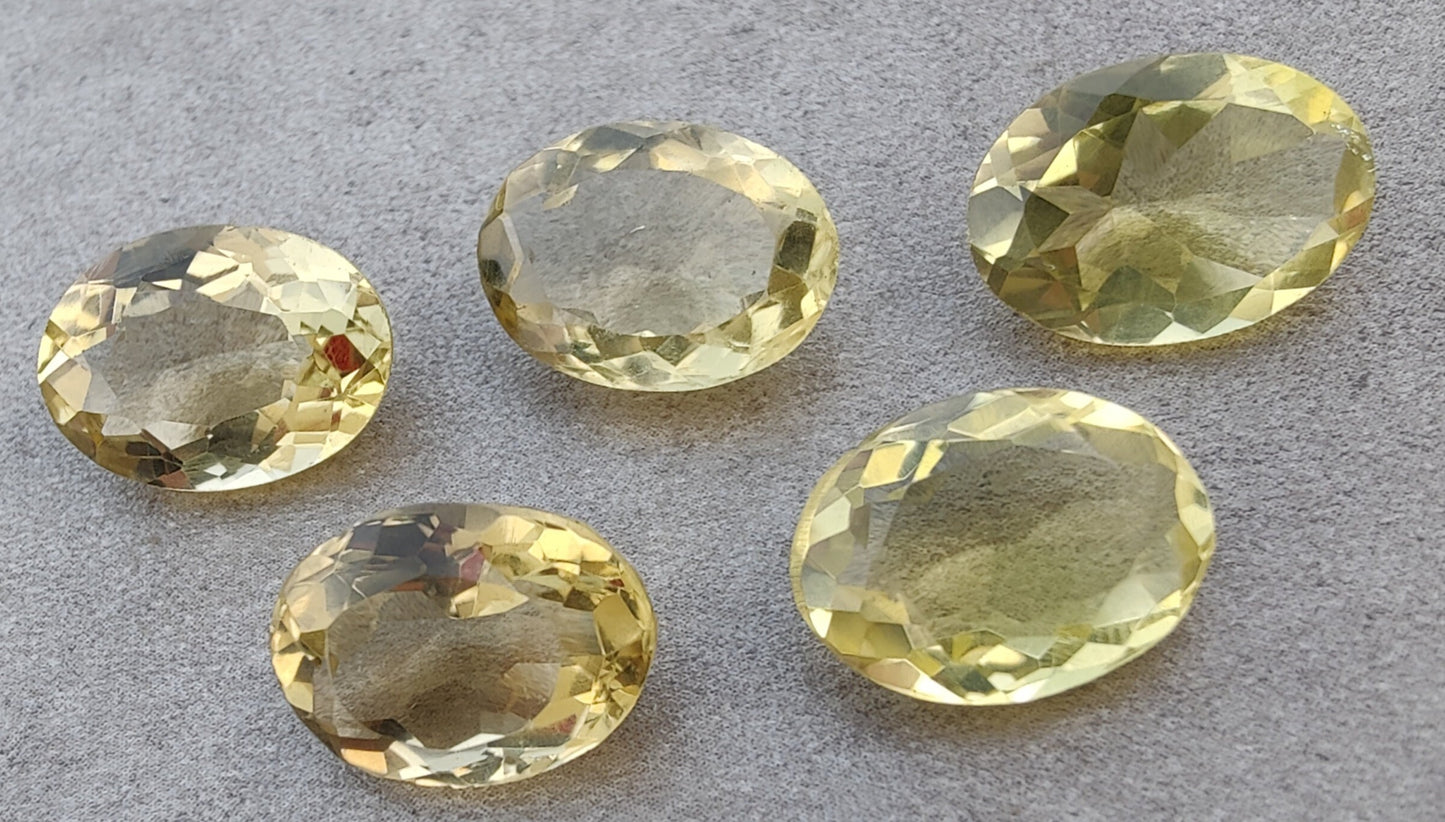 AAA+ QUALITY NATURAL LEMON QUARTZ OVAL SHAPE FACETED CUT FLAT BACK CALIBRATED WHOLESALE GEMSTONES, ALL SIZES AVAILABLE