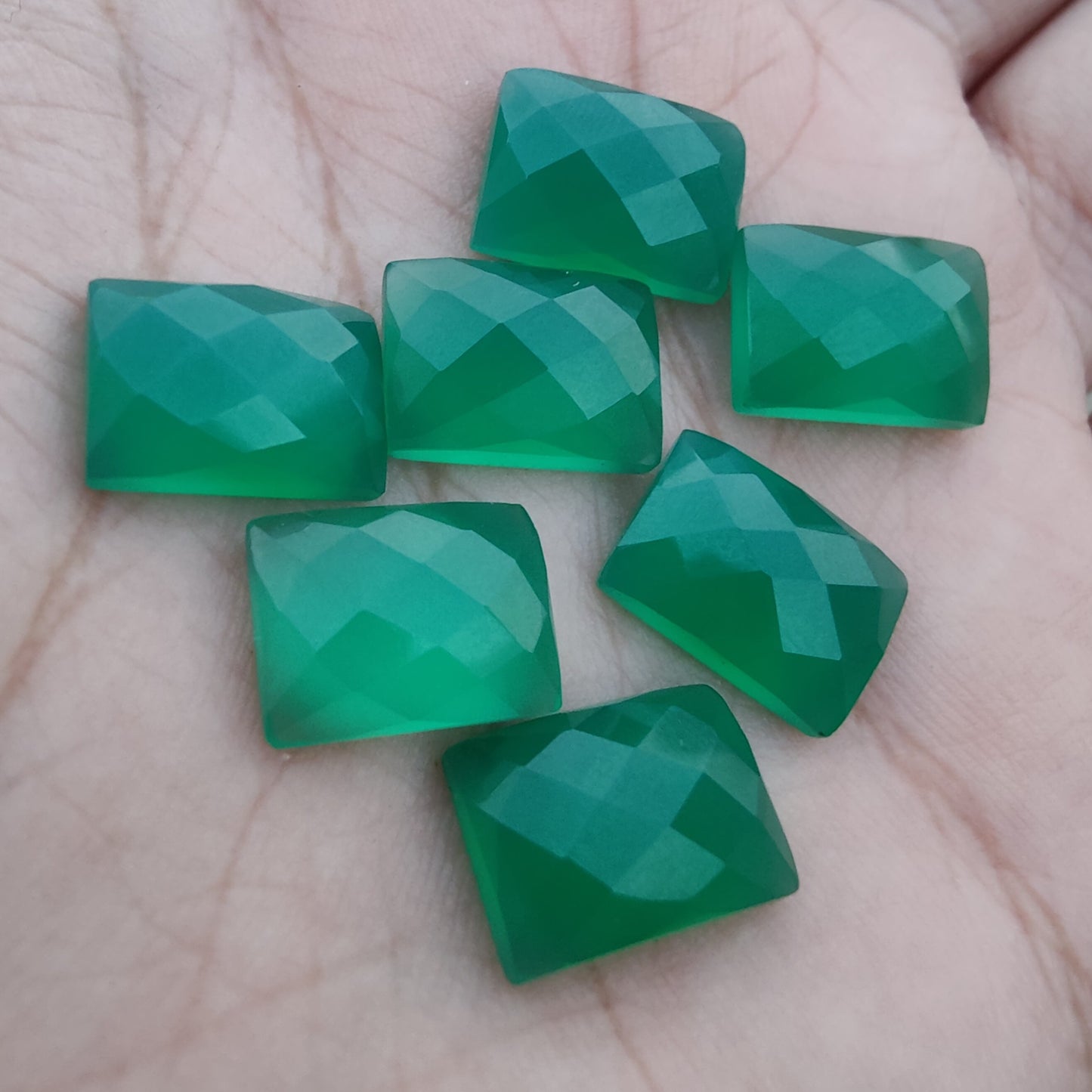 AAA+ QUALITY NATURAL GREEN ONYX RECTANGLE SHAPE CHECKER CUT FLAT BACK CALIBRATED WHOLESALE GEMSTONES, ALL SIZES AVAILABLE