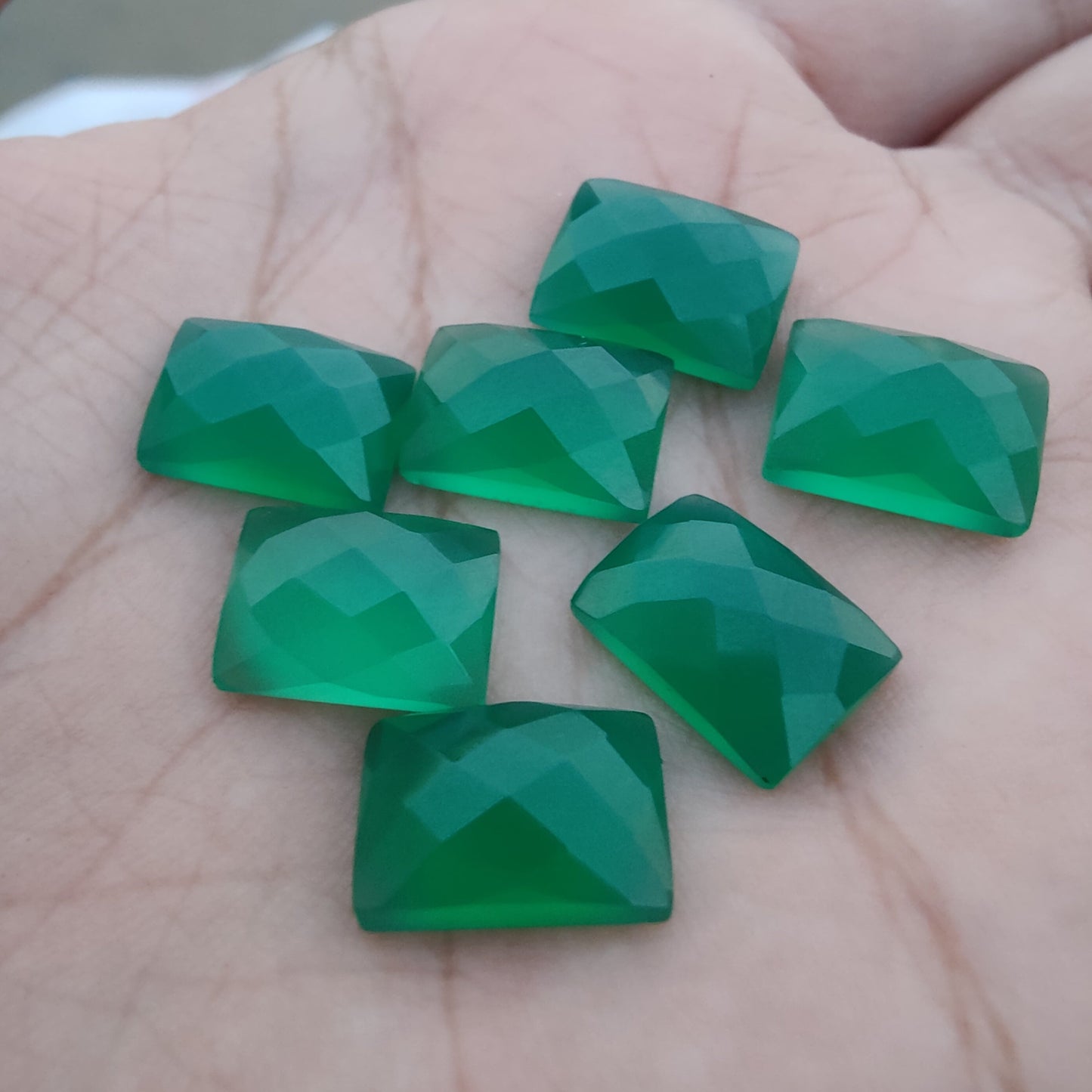 AAA+ QUALITY NATURAL GREEN ONYX RECTANGLE SHAPE CHECKER CUT FLAT BACK CALIBRATED WHOLESALE GEMSTONES, ALL SIZES AVAILABLE