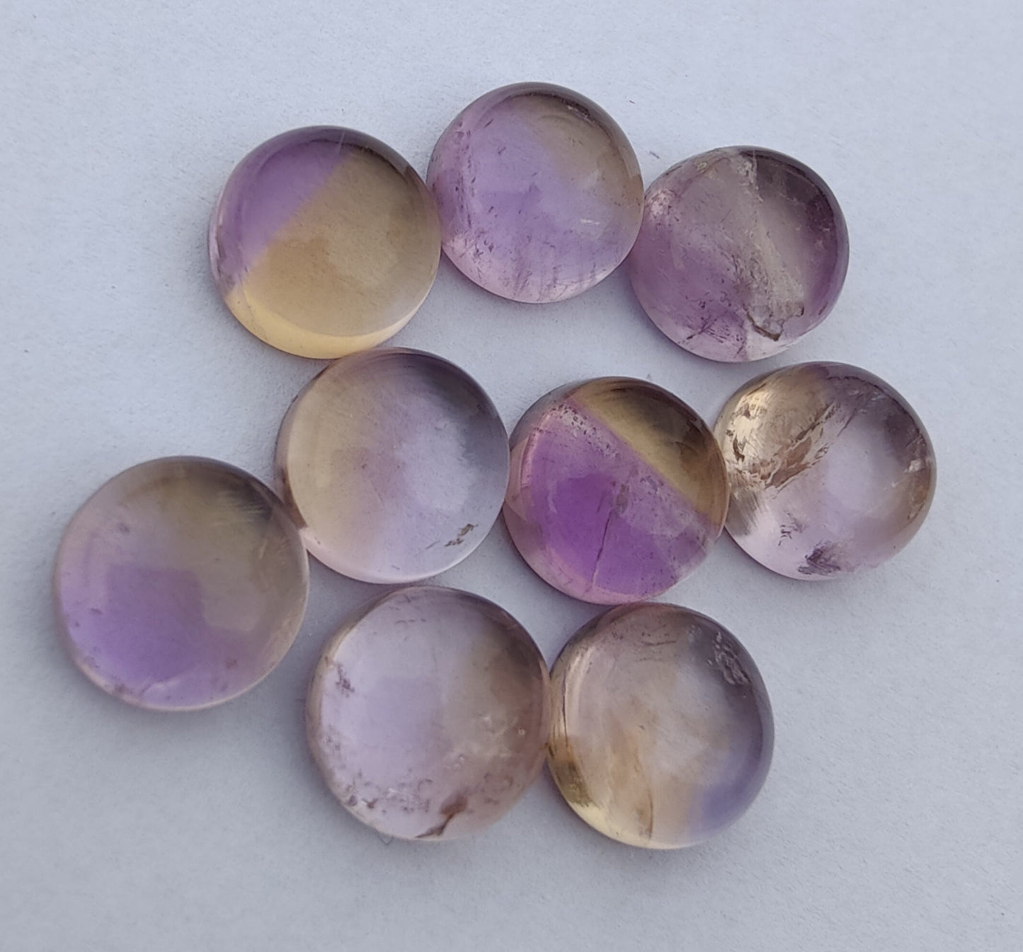 AAA+ QUALITY NATURAL AMETRINE ROUND SHAPE CABOCHON FLAT BACK CALIBRATED ROUND SHAPE GEMSTONES, ALL SIZES AVAILABLE